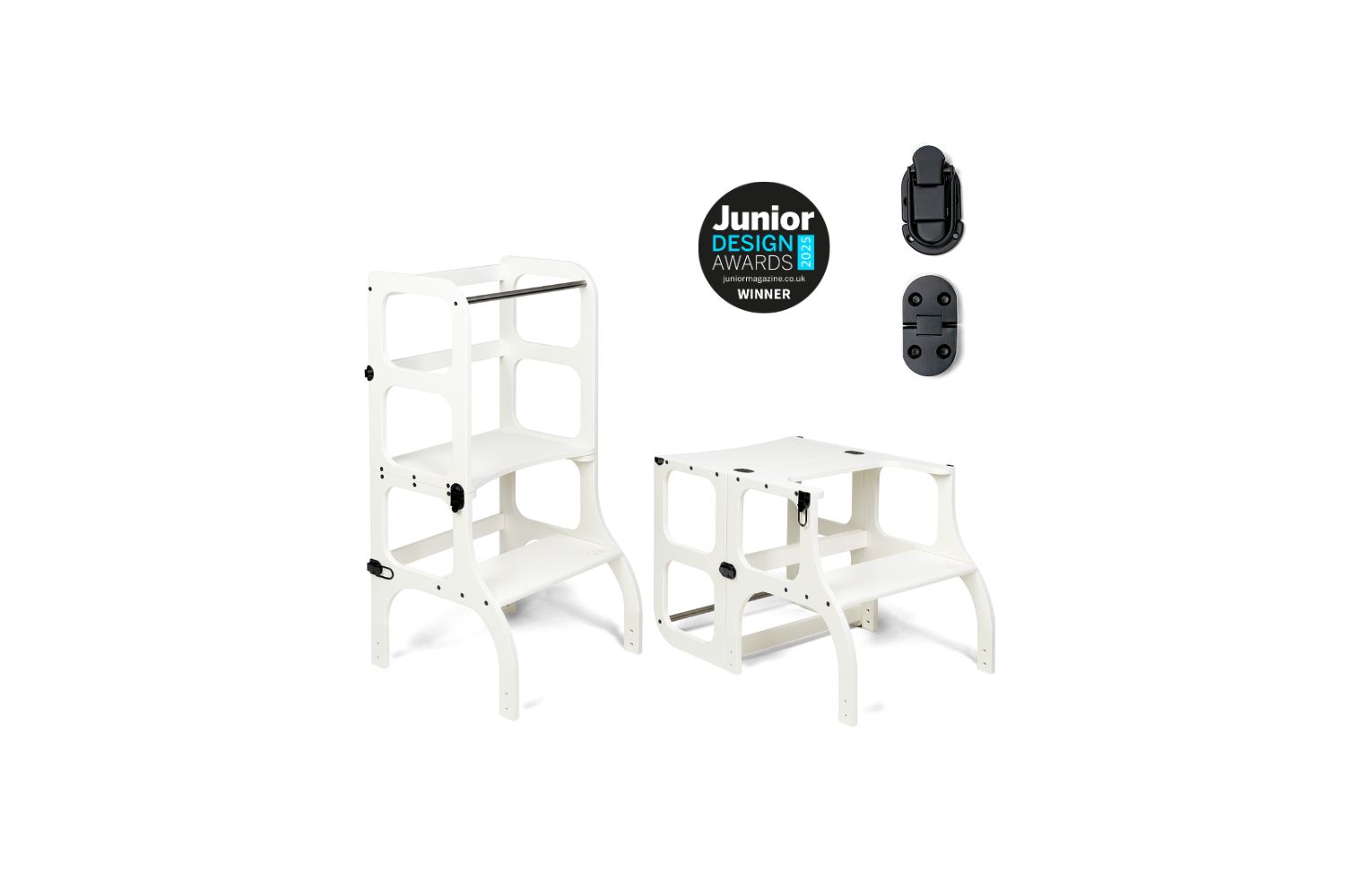 Ette Tete Helper Tower Stepnsit White Black Clasps Extra Support | Helper Tower | Baltic Birch Plywood | 2-in-1 Design