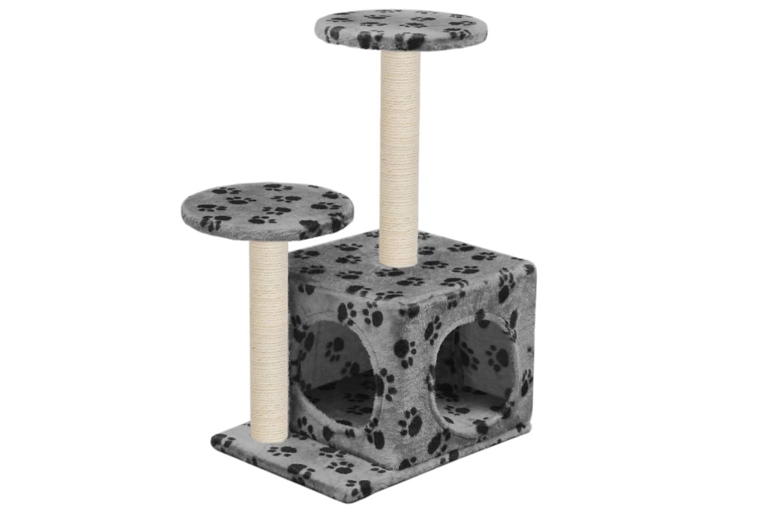 Cat Tree With Sisal Scratching Posts 60 Cm Grey Paw Prints