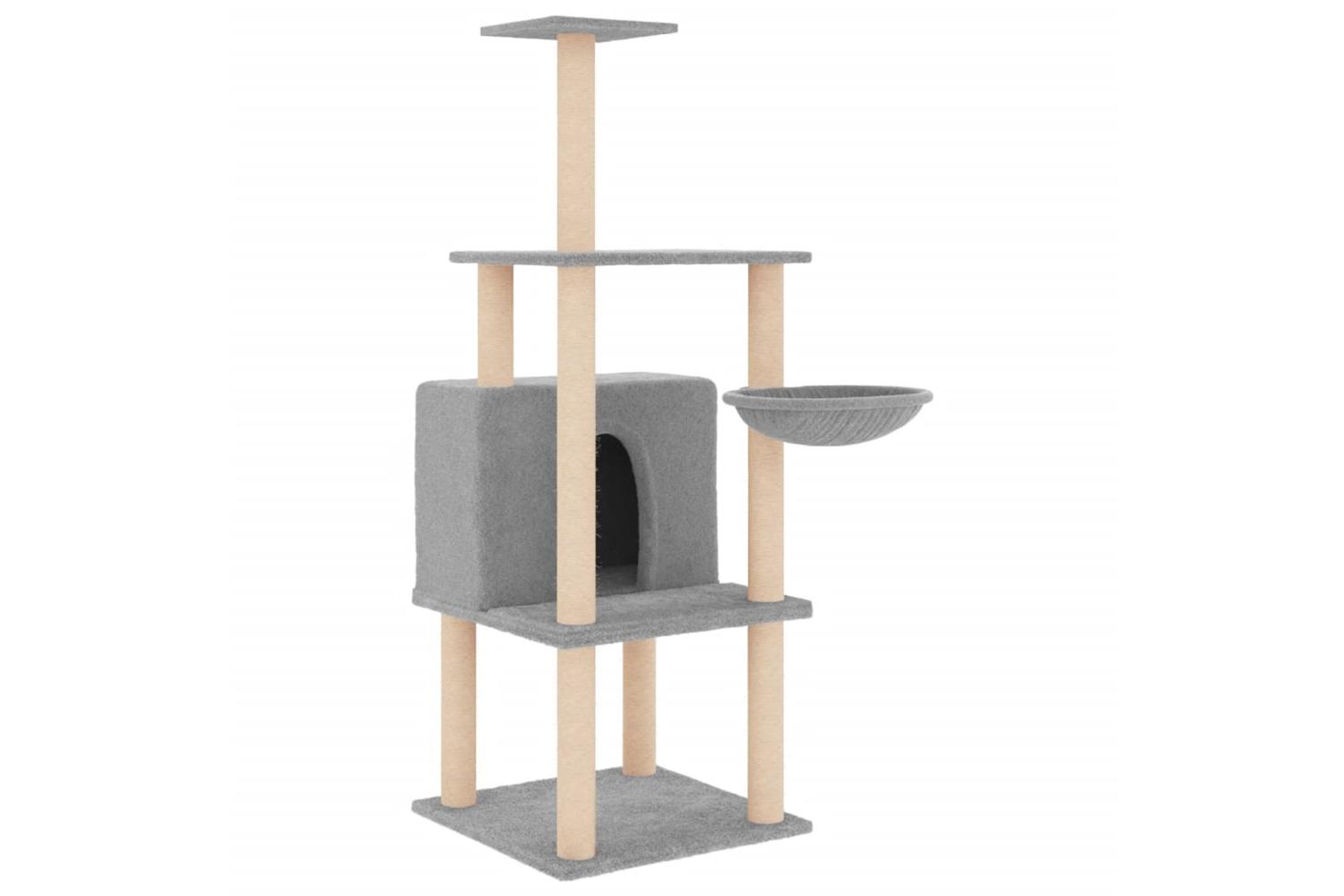 Cat Tree With Sisal Scratching Posts Light Grey 132 Cm