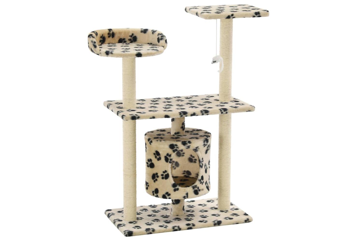 Cat Tree With Sisal Scratching Posts 95 Cm Beige Paw Prints