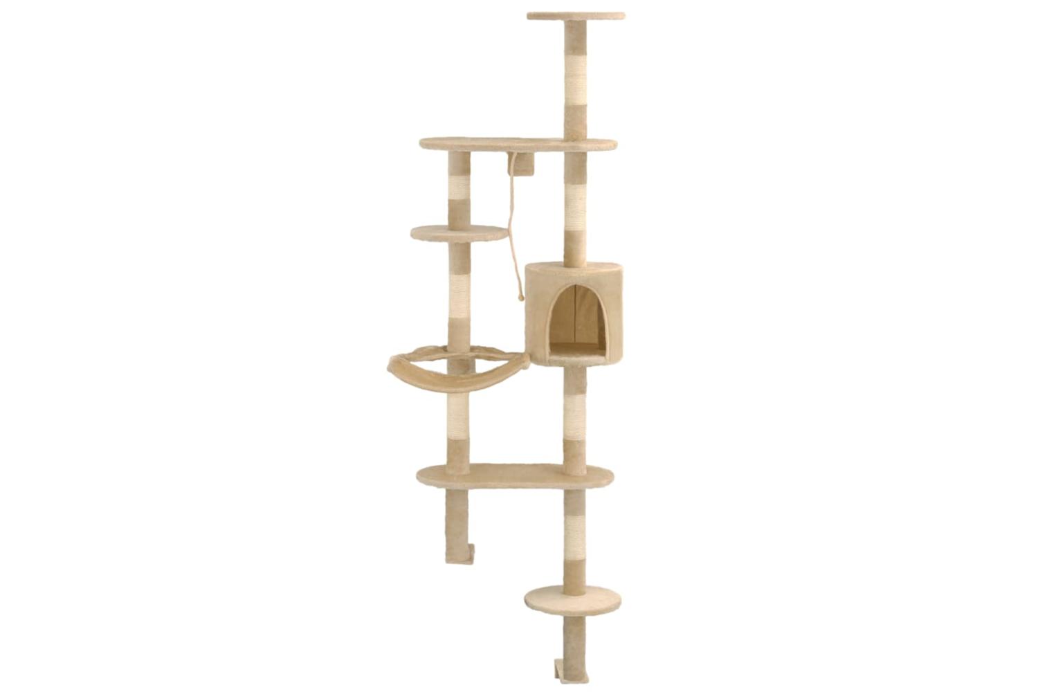 Cat Tree With Sisal Scratching Posts Wall Mounted 194 Cm Beige