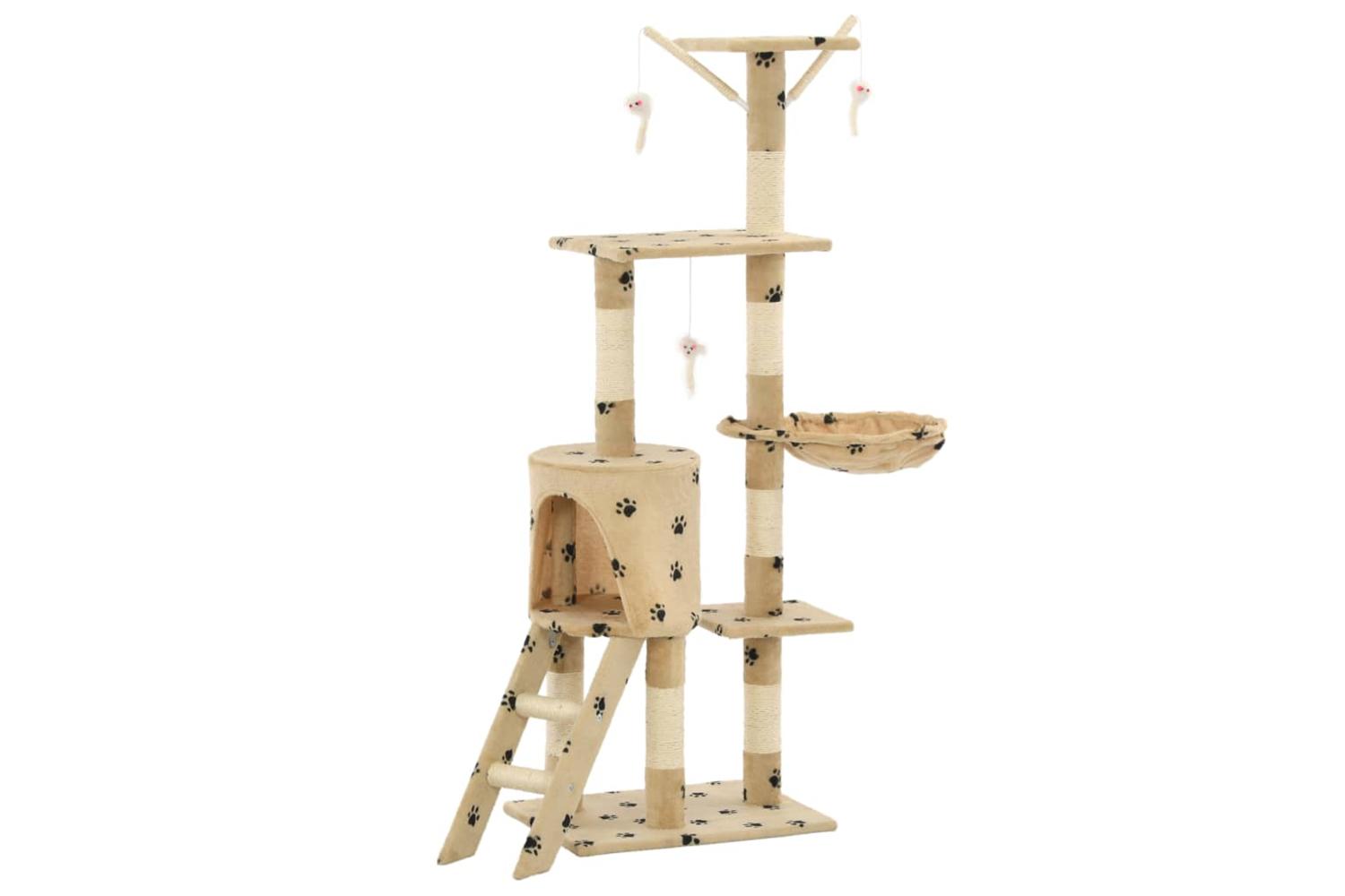Cat Tree With Sisal Scratching Posts 138 Cm Beige Paw Prints