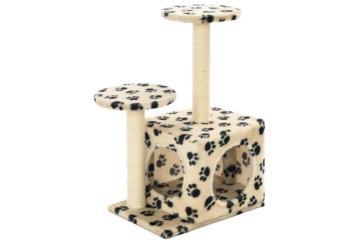 Cat Tree With Sisal Scratching Posts 60 Cm Beige Paw Prints