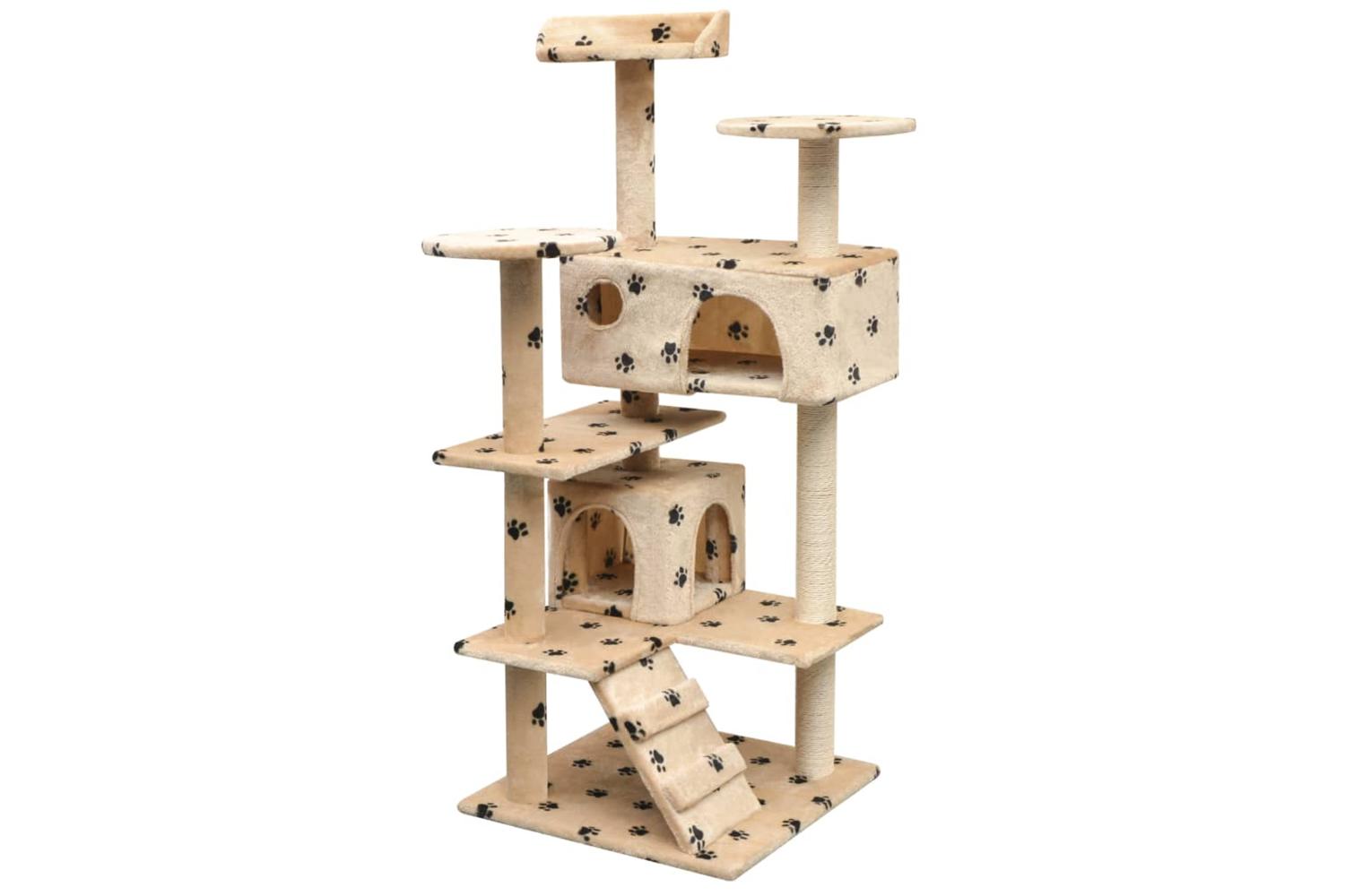Cat Tree With Sisal Scratching Posts 125 Cm Paw Prints Beige