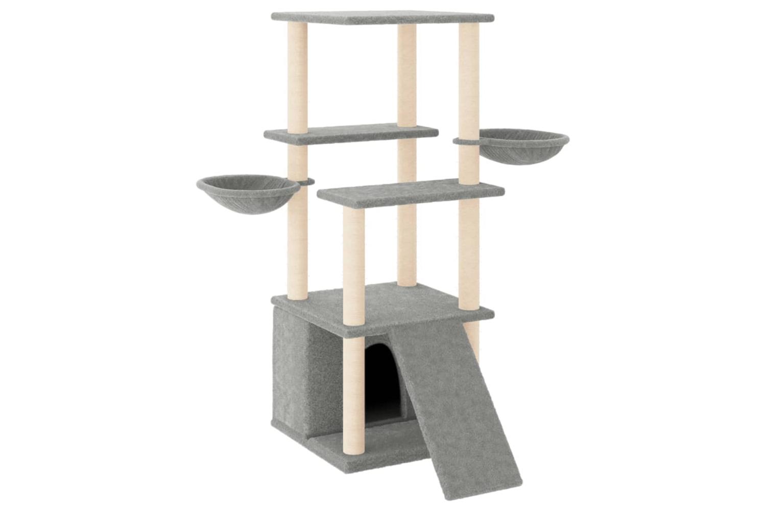 Cat Tree With Sisal Scratching Posts Light Grey 133 Cm