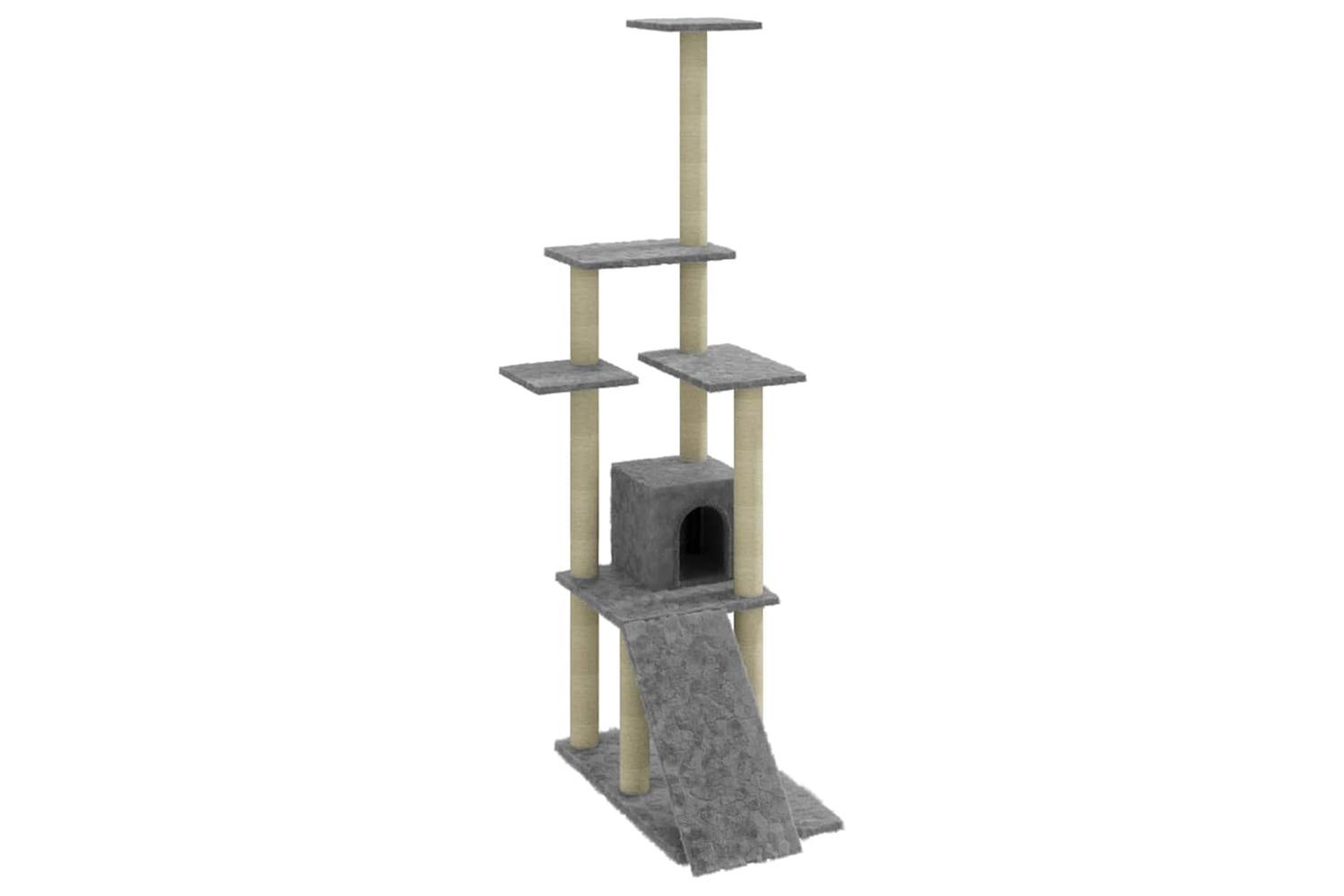 Cat Tree With Sisal Scratching Posts Light Grey 155 Cm