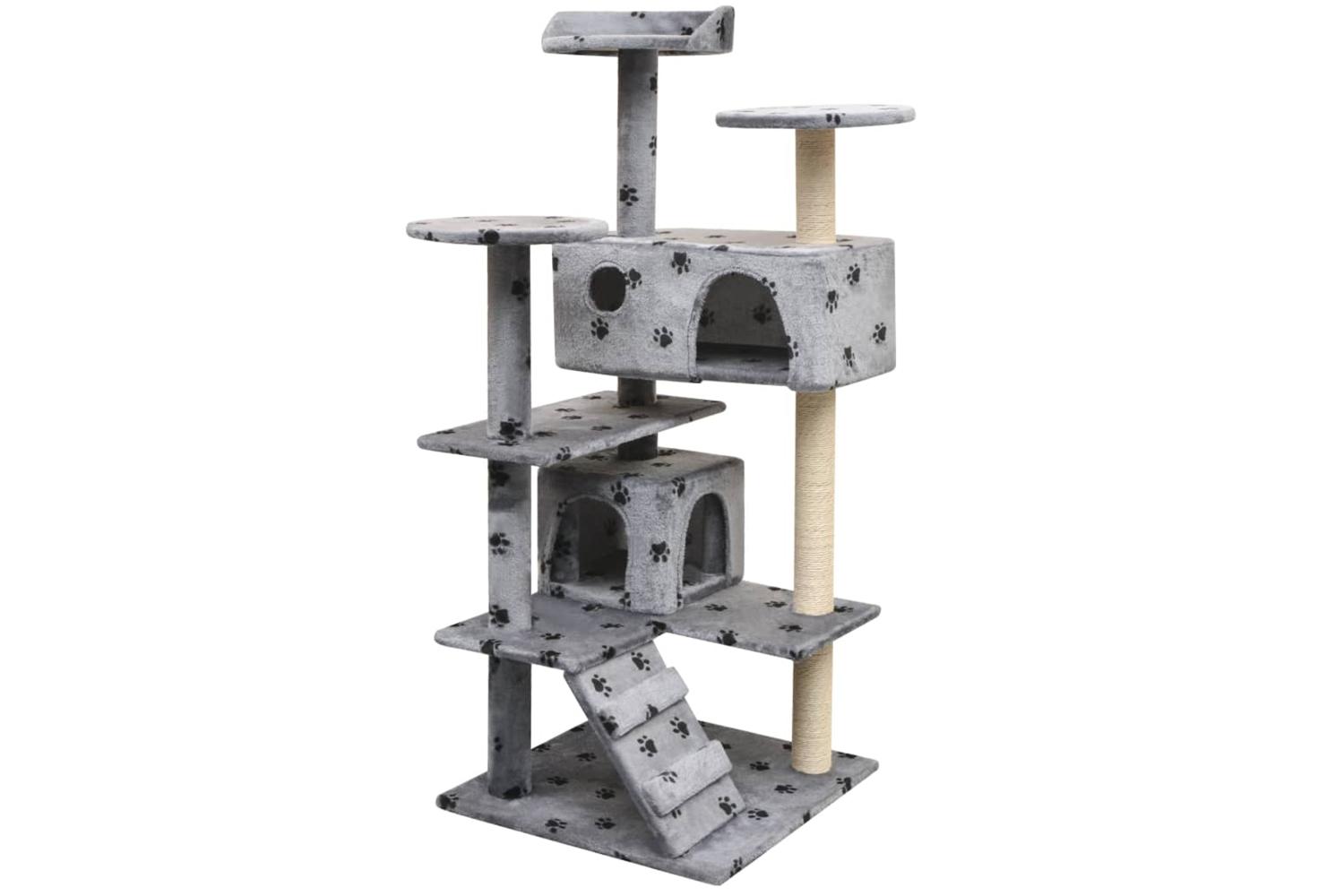 Cat Tree With Sisal Scratching Posts 125 Cm Paw Prints Grey