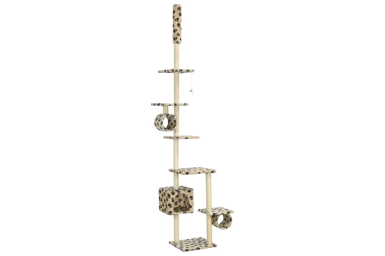 Cat Tree With Sisal Scratching Posts 260 Cm Beige Paw Prints