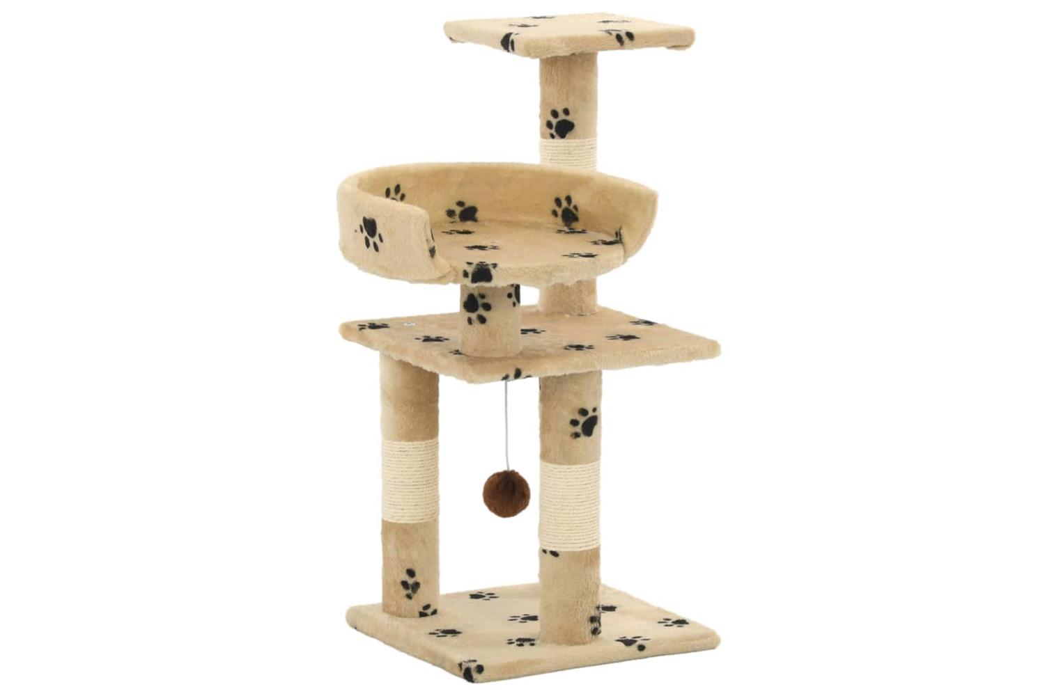 Cat Tree With Sisal Scratching Posts 65 Cm Paw Prints Beige