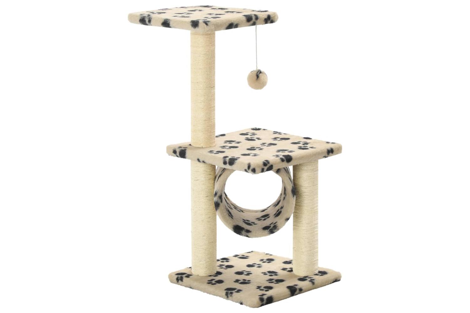 Cat Tree With Sisal Scratching Posts 65 Cm Beige Paw Print