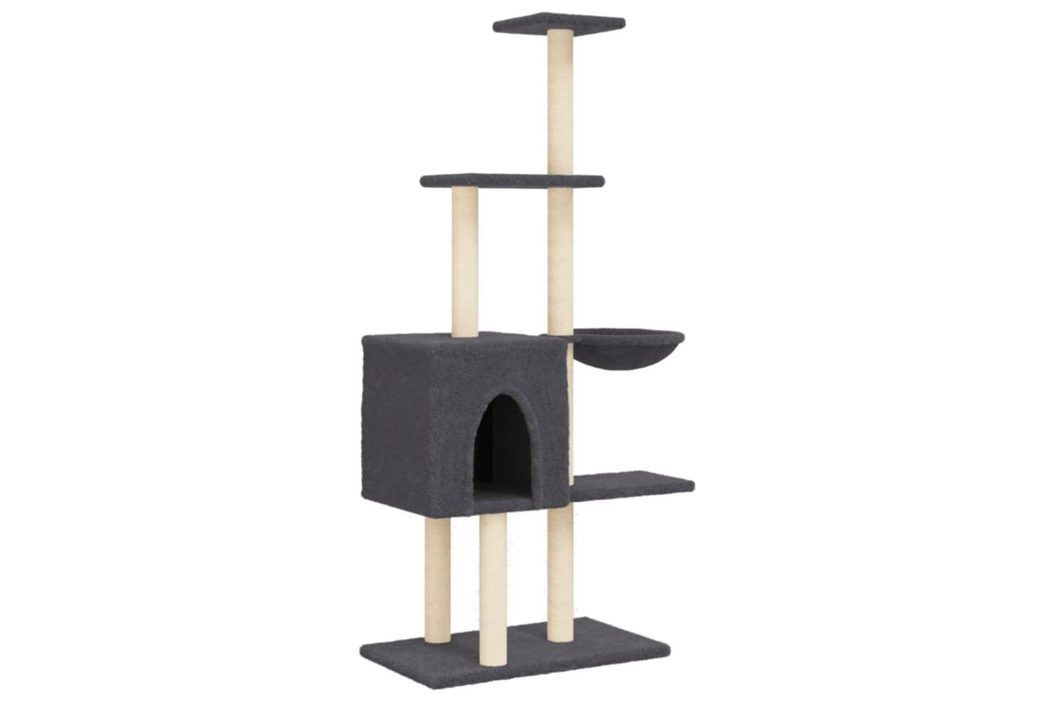Cat Tree With Sisal Scratching Posts Dark Grey 145 Cm