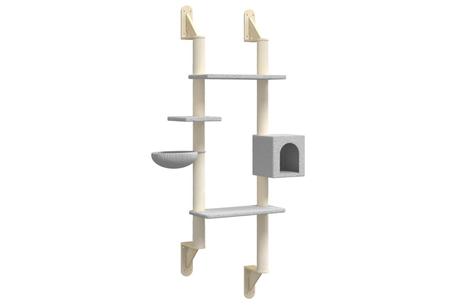 Wall-mounted Cat Tree With Scratching Post Light Grey 180 Cm