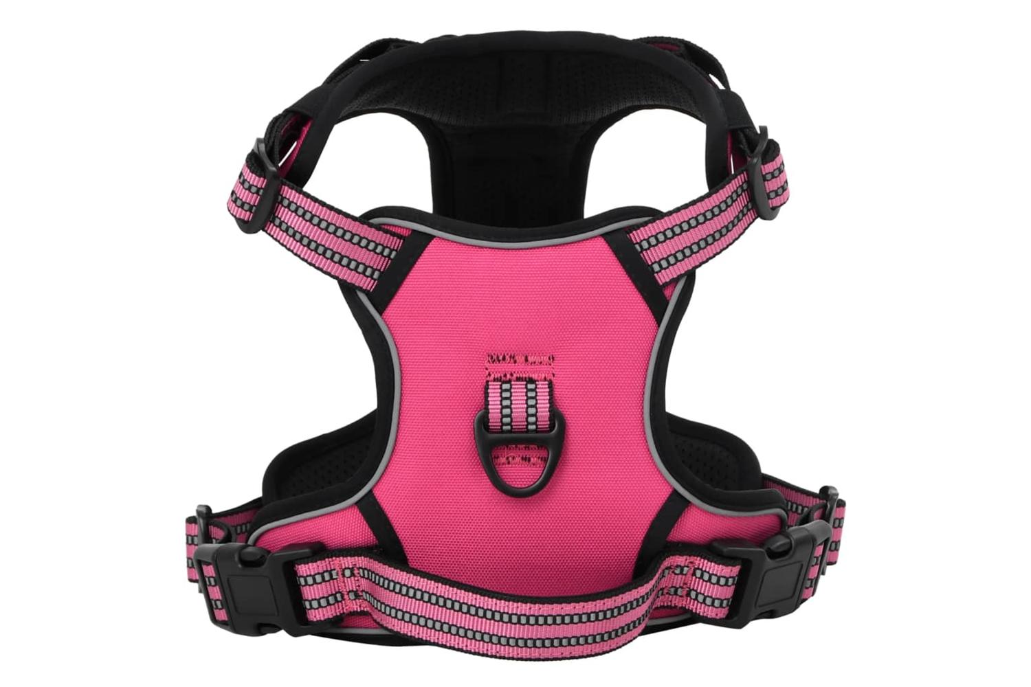 Dog Harness With Reflective Stripes Adjustable Pink M