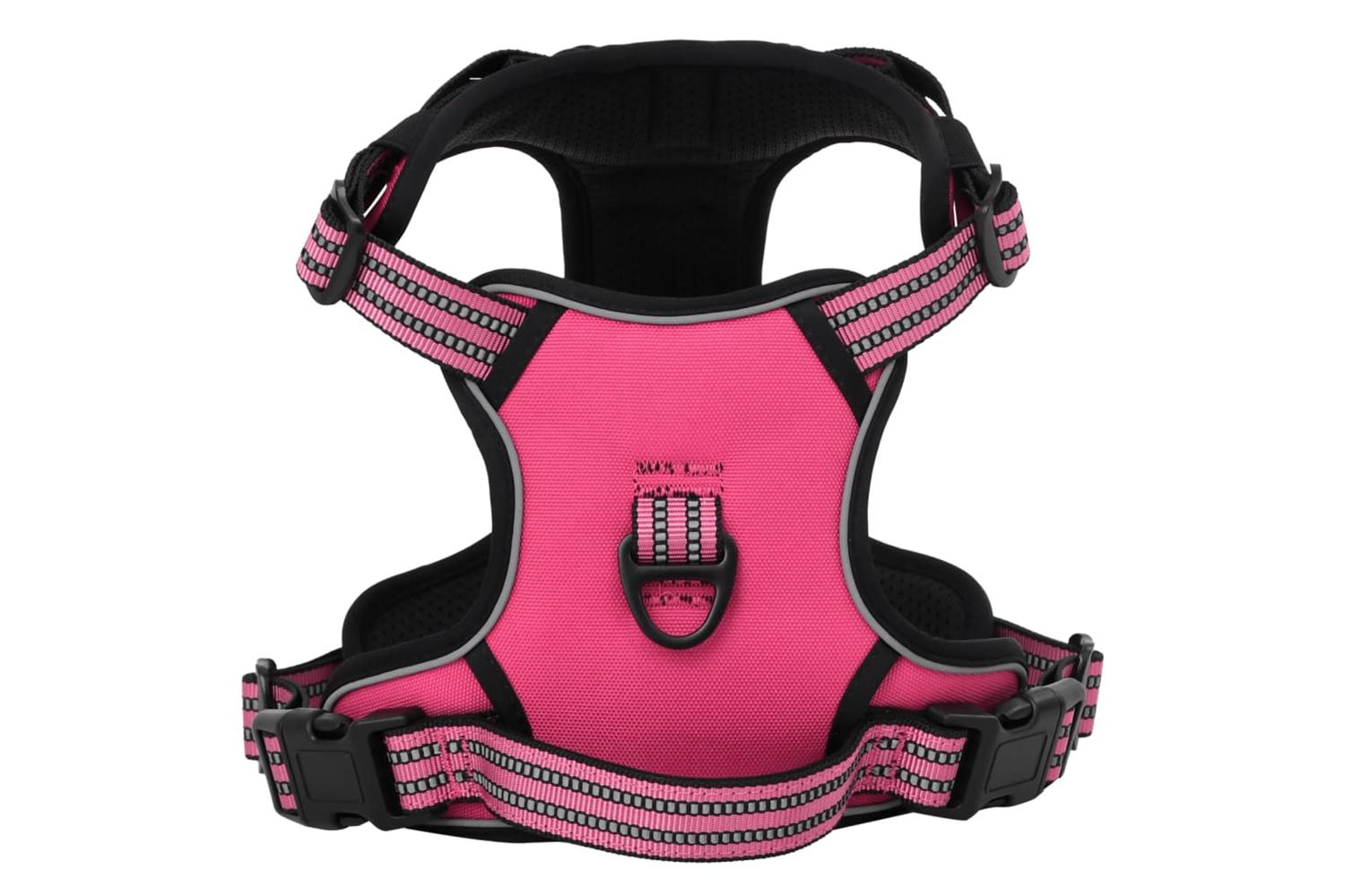 Dog Harness With Reflective Stripes Adjustable Pink L