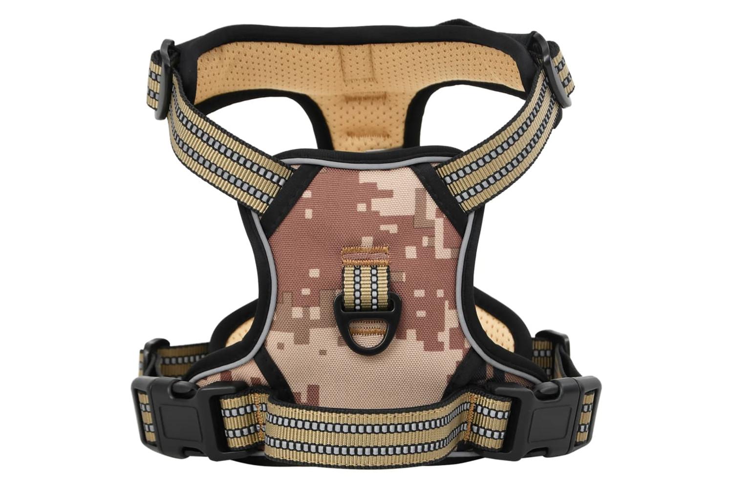 Dog Harness With Lead Collar Adjustable Camouflage Brown M