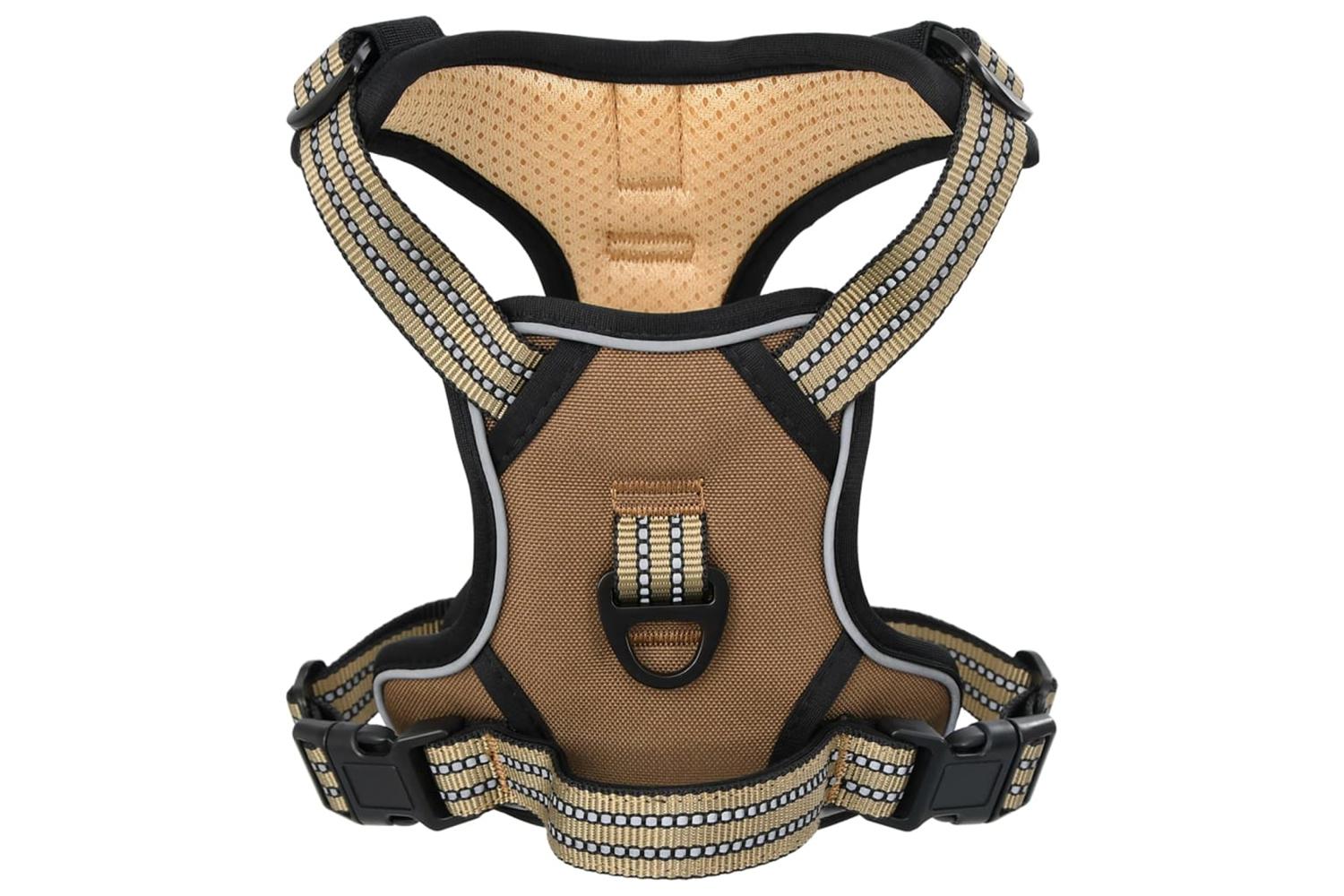 Dog Harness With Reflective Stripes Adjustable Brown M