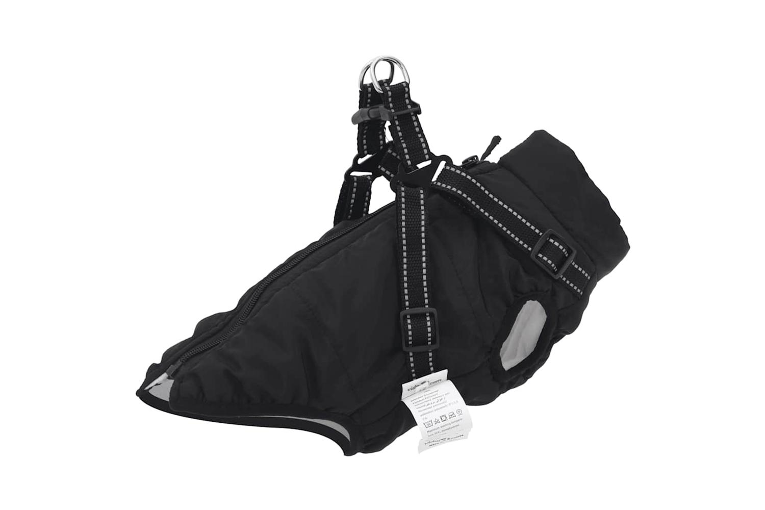 Dog Coat With Harness Waterproof Reflective Black M