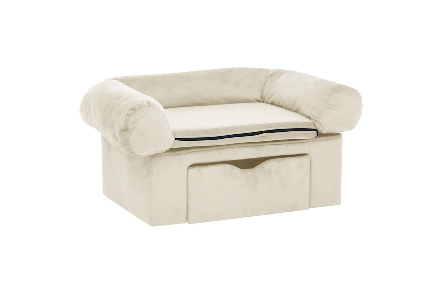 Dog Sofa With Drawer Cream 75x50x38 Cm Plush