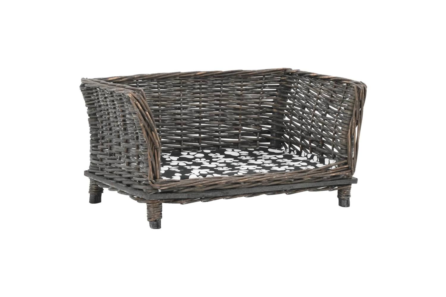 Dog Basket With Cushion Grey 50x33x30 Cm Natural Willow