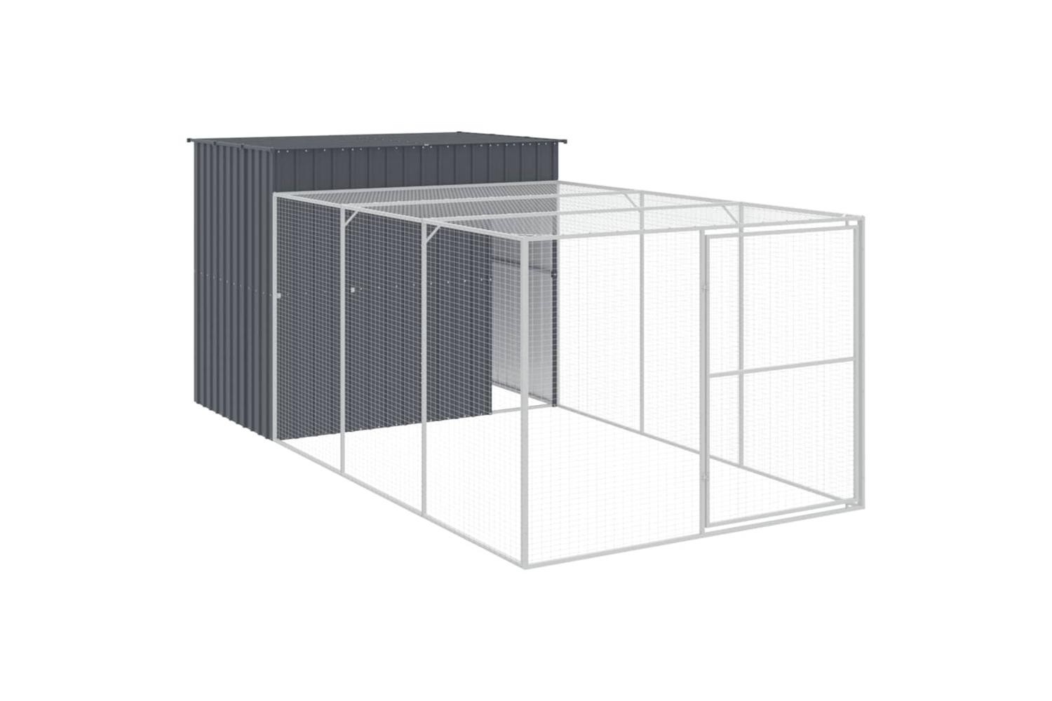 Dog House With Run Anthracite 214x457x181 Cm Galvanised Steel