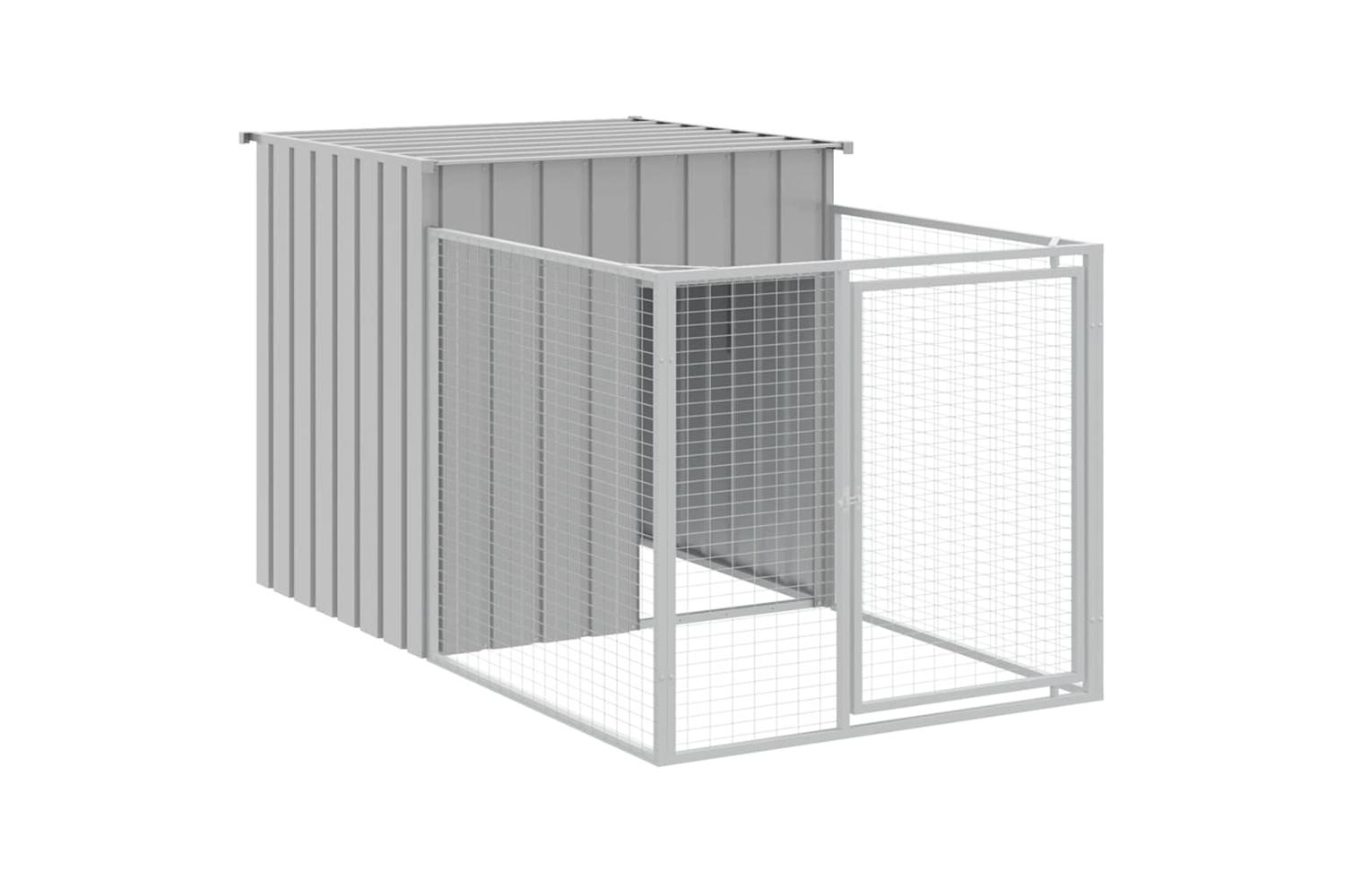 Dog House With Run Light Grey 110x201x110 Cm Galvanised Steel