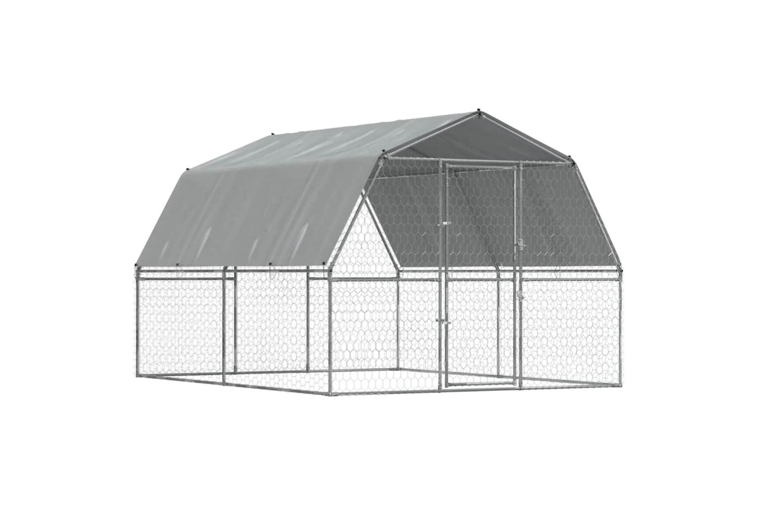 Dog Cage With Roof And Door Silver Galvanised Steel