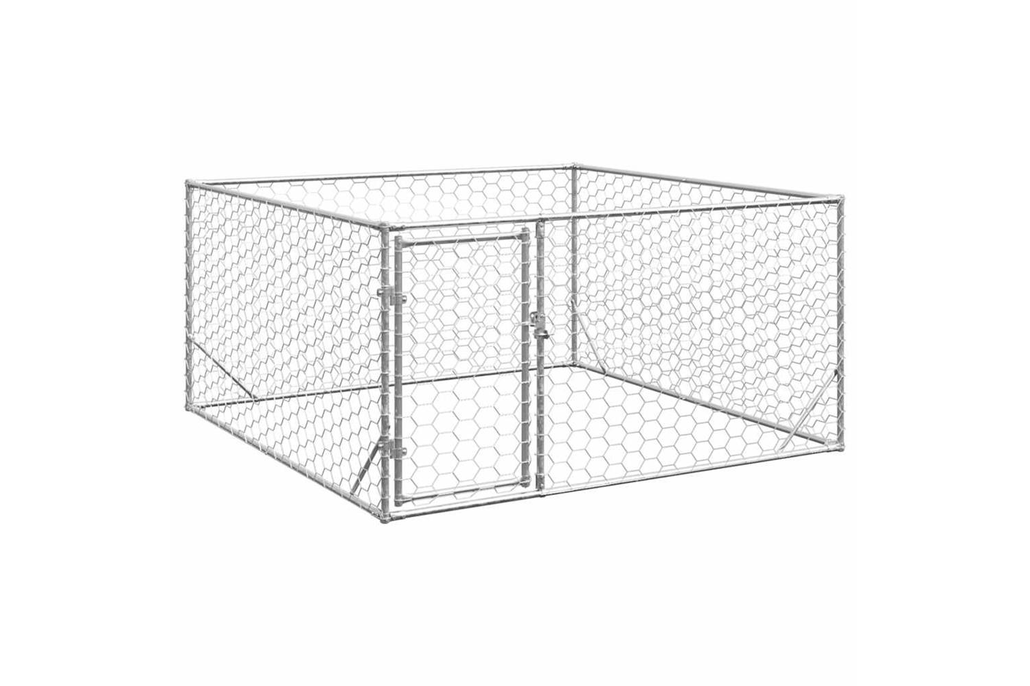 Outdoor Dog Kennel With Door 2x2x1 M Galvanised Steel
