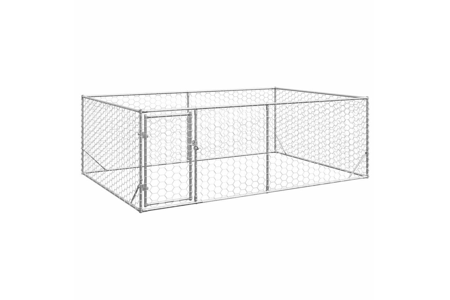 Outdoor Dog Kennel With Door 3x2x1 M Galvanised Steel