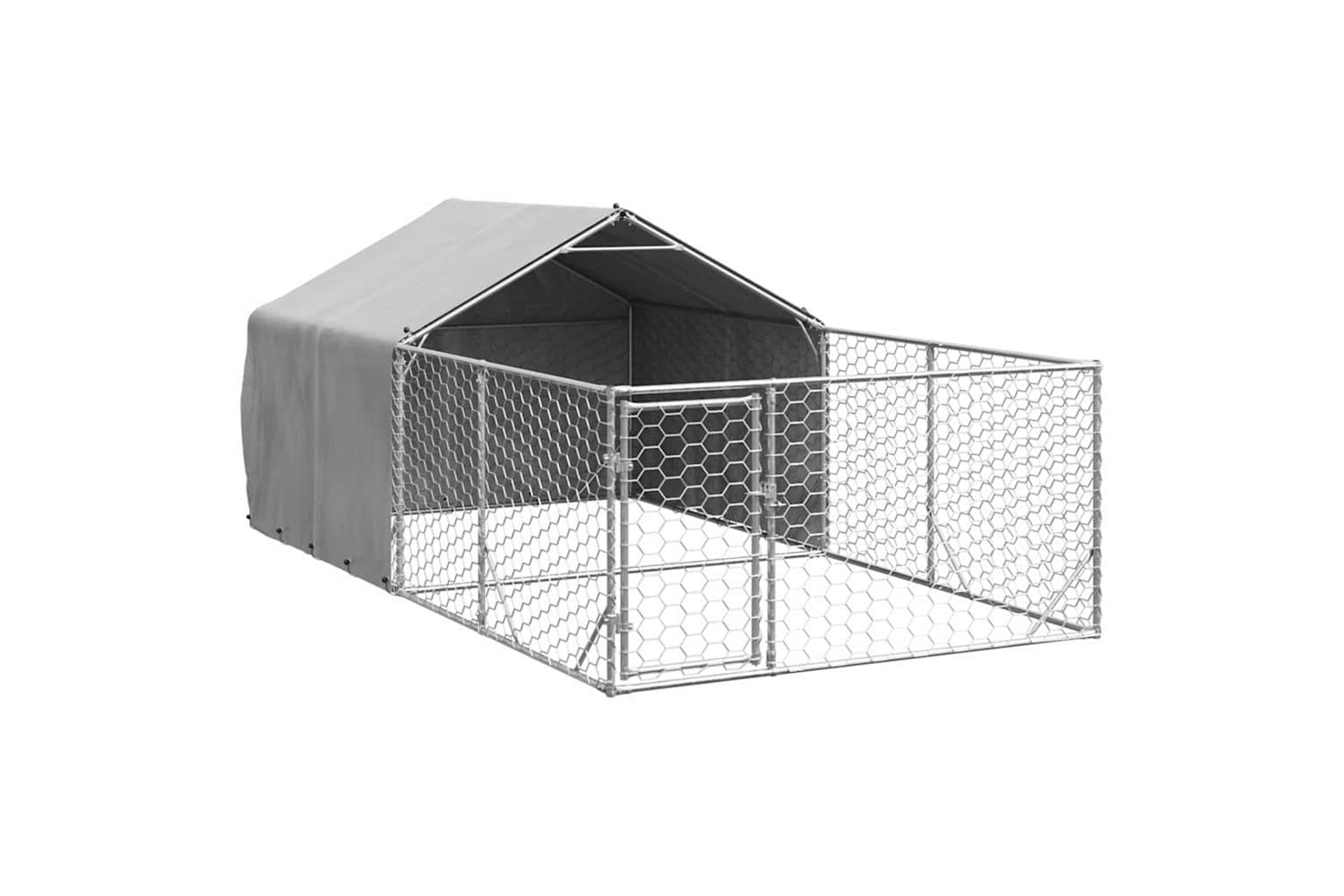 Outdoor Dog Kennel With Run 4x2x15 M Galvanised Steel