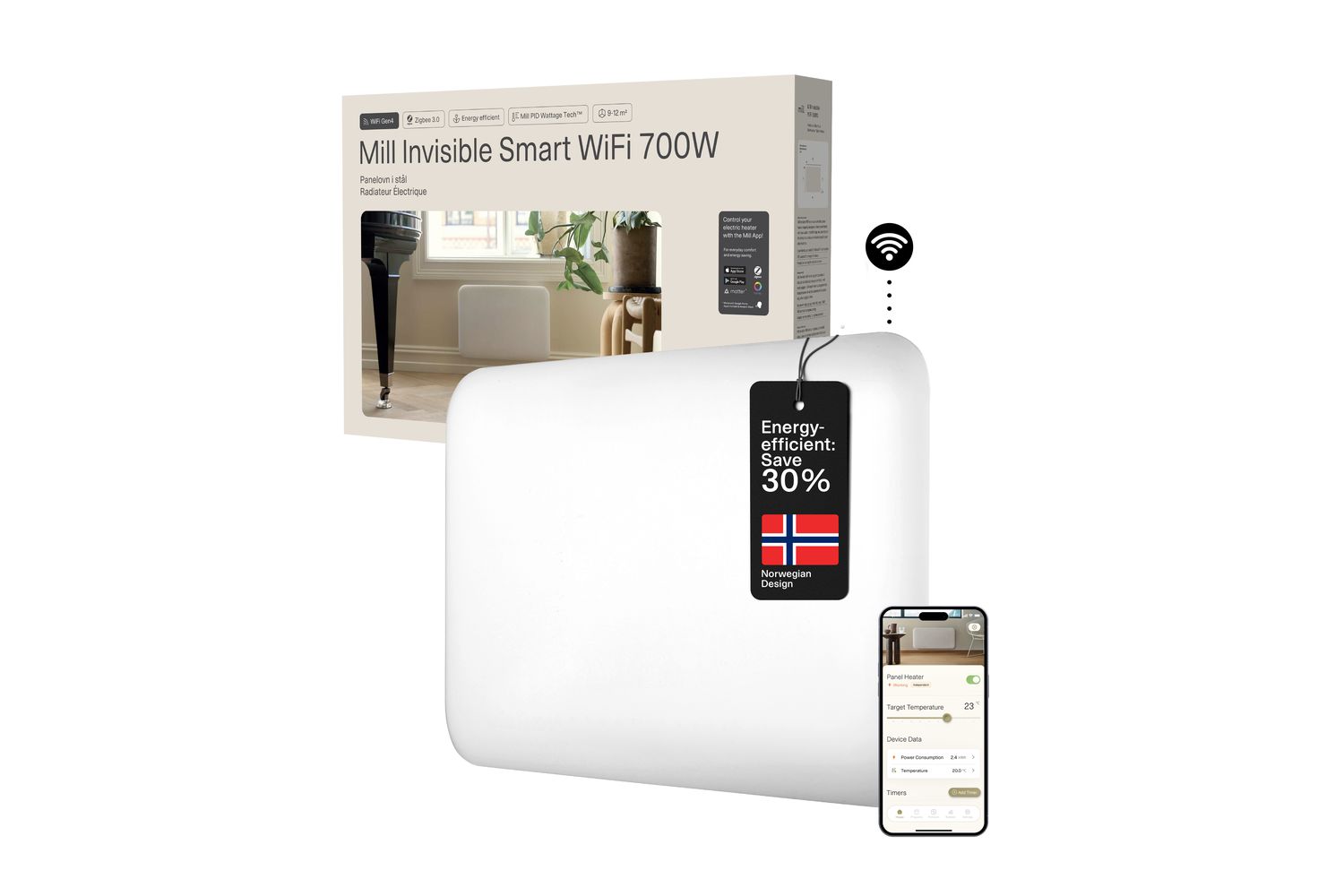 Mill 700W Invisible Smart WiFi Panel Heater | 122-PA700WIFI4 | White