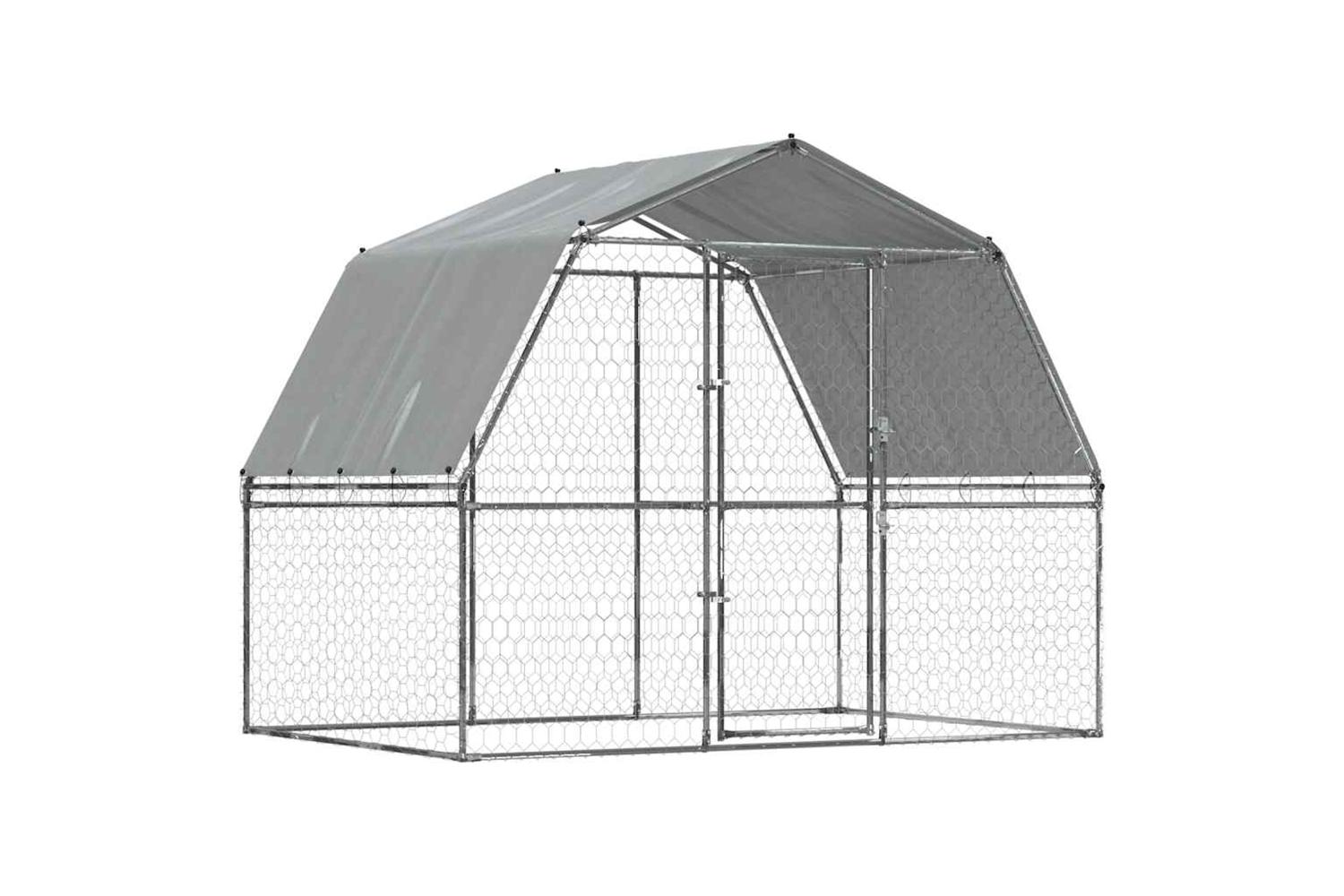 Dog Cage With Roof And Door Silver Galvanised Steel