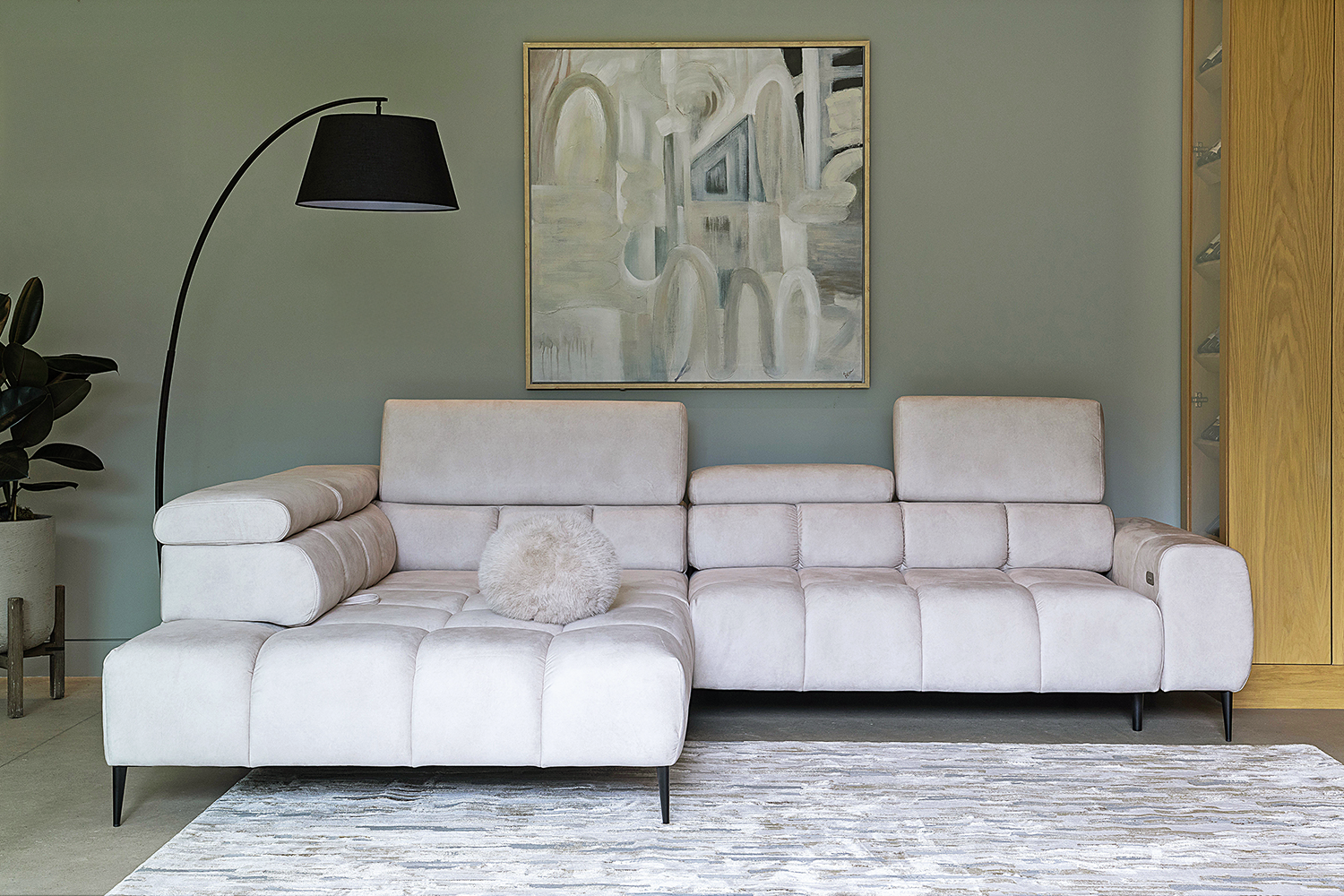 Cassie Chaise Sofa | Power Recliner | Large | Fabric | Cream