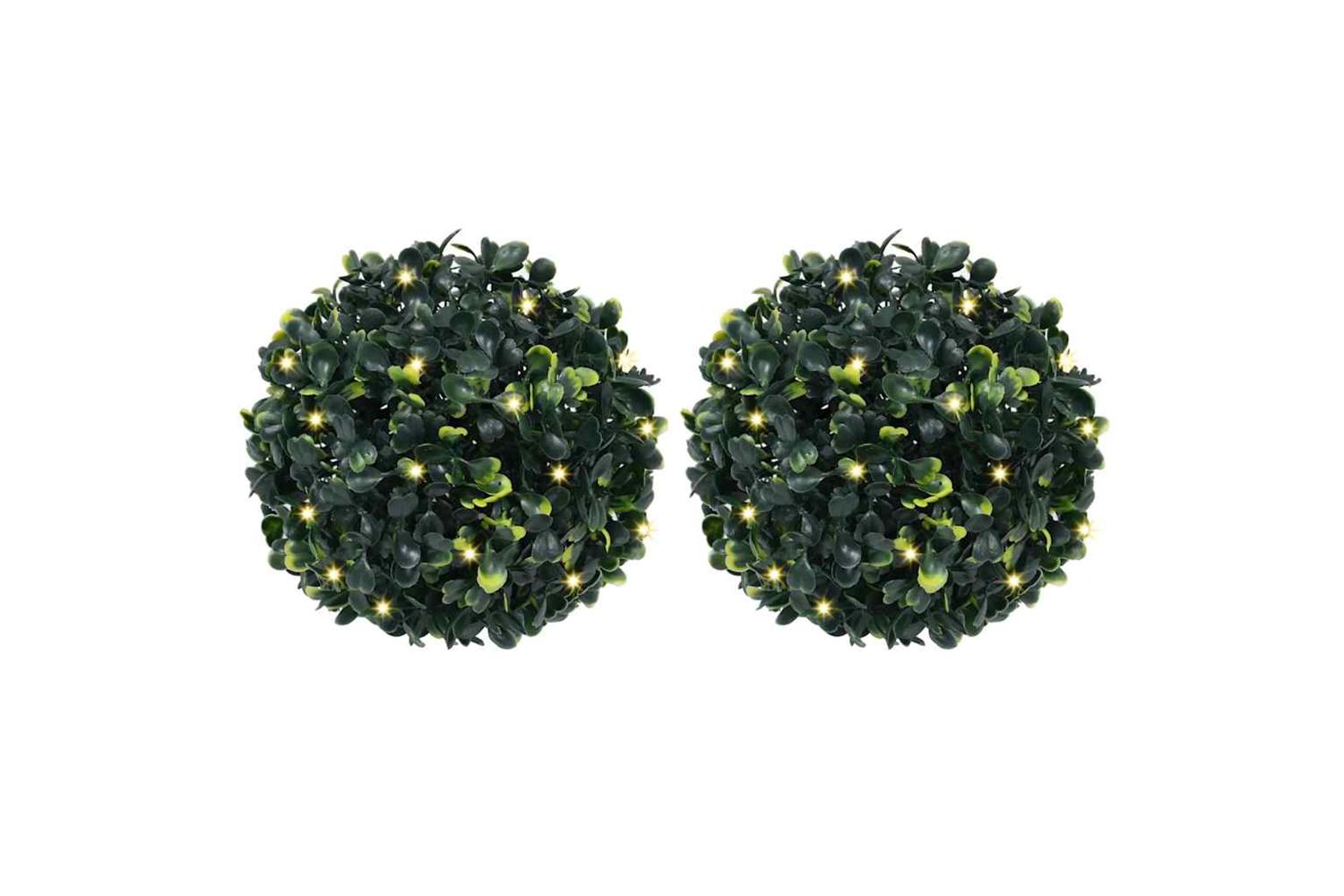 Artificial Boxwood Balls With Led Lights 2 Pcs Green 22 Cm