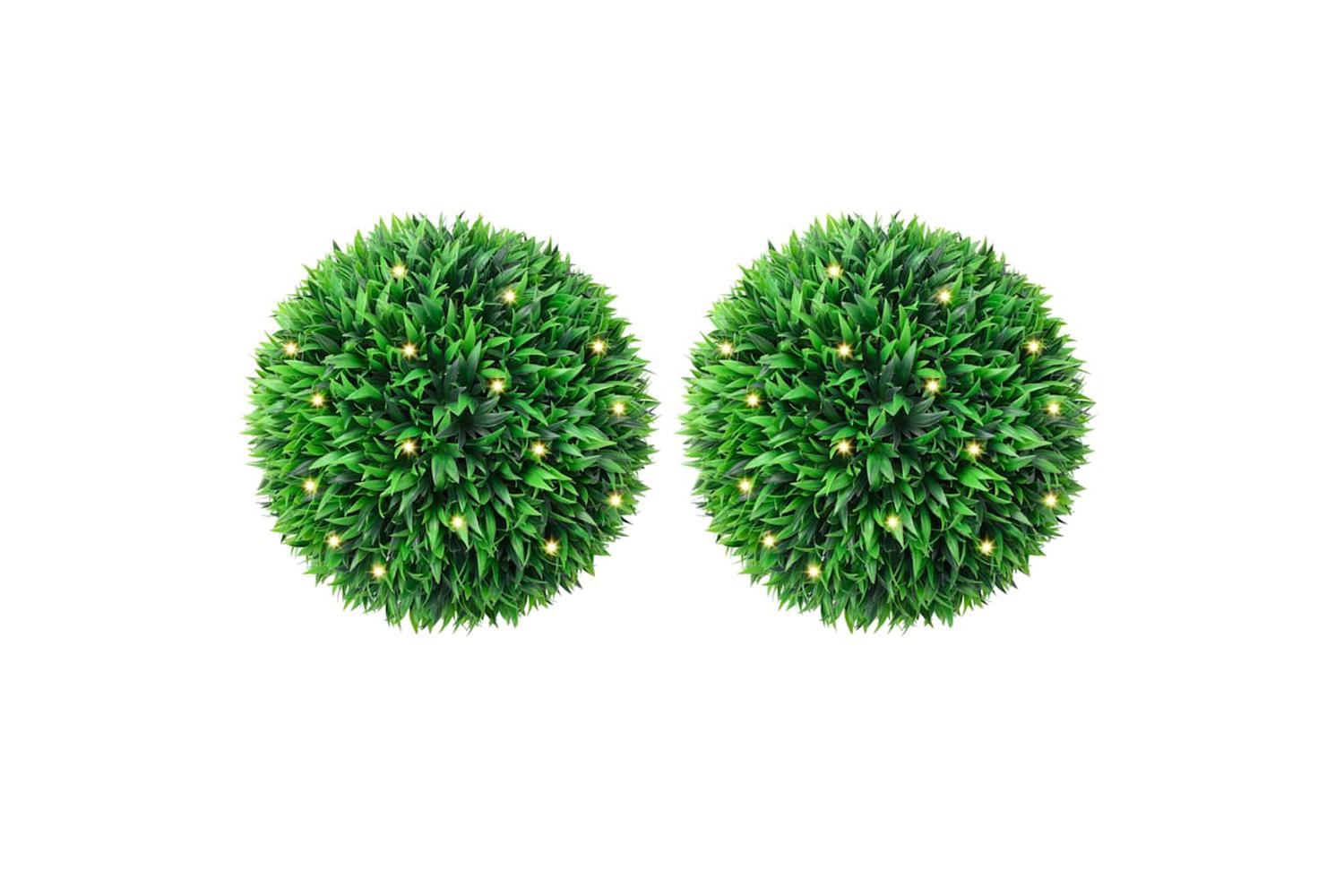 Artificial Boxwood Balls With Led Lights 2 Pcs Green 38 Cm