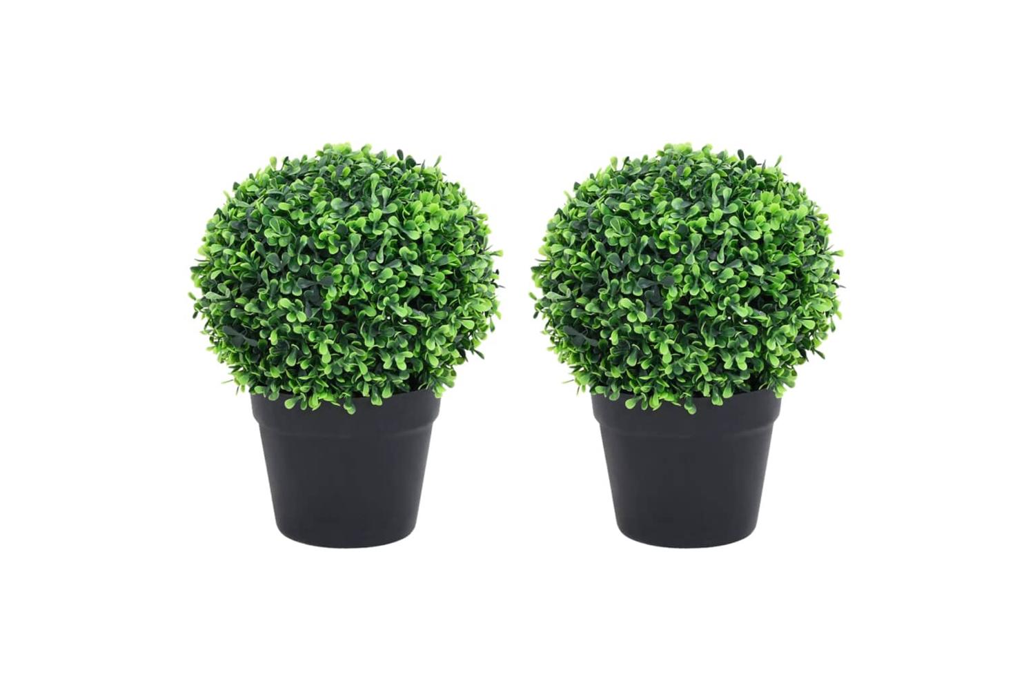 Artificial Boxwood Plants 2 Pcs With Pots Ball Shaped Green 27 Cm