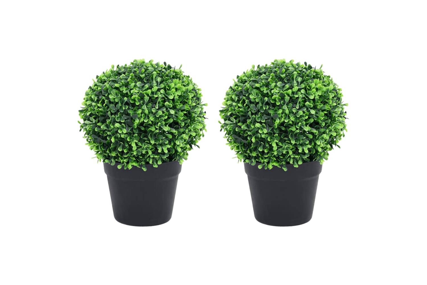 Artificial Boxwood Plants 2 Pcs With Pots Ball Shaped Green 32 Cm