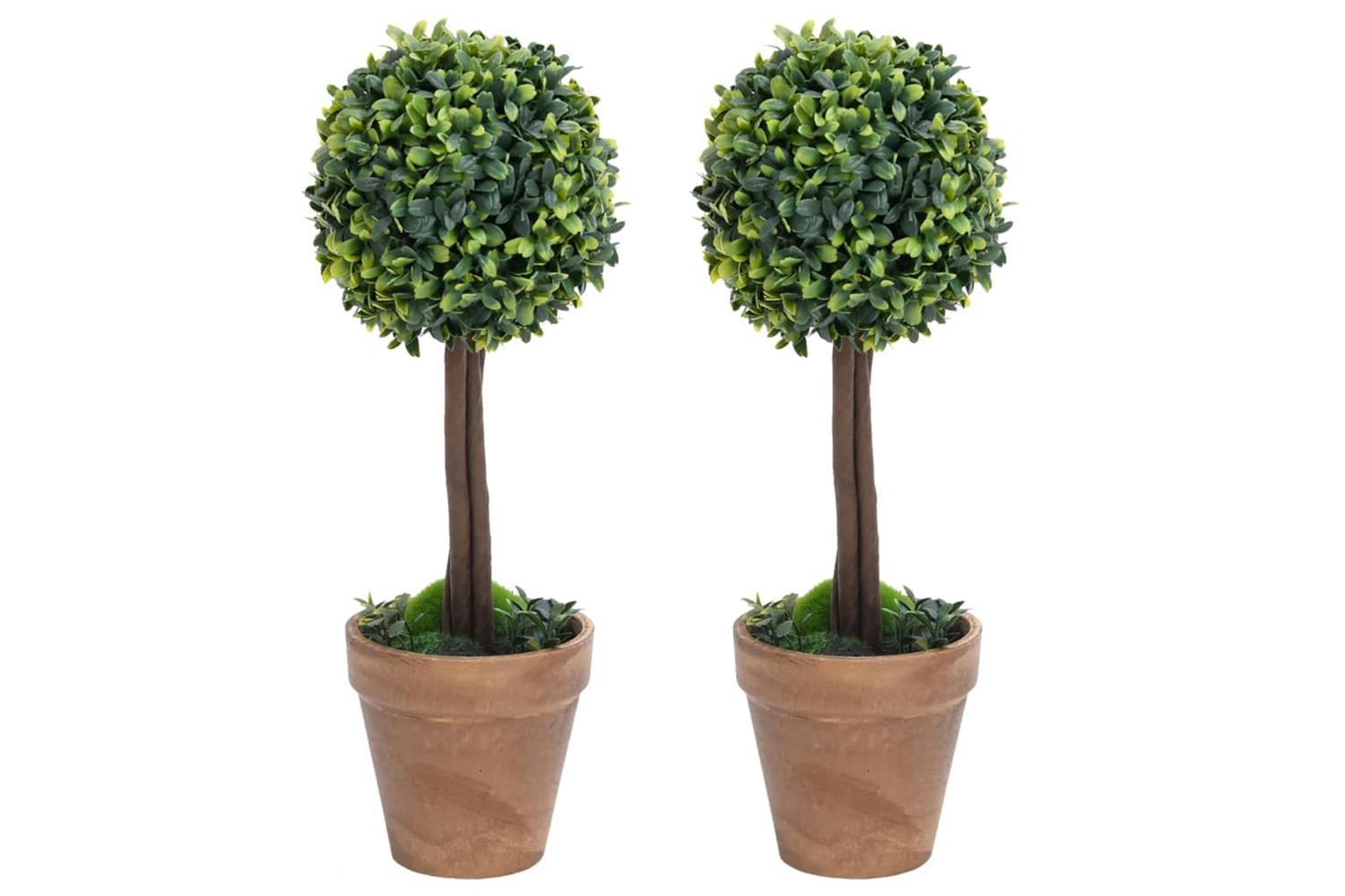 Artificial Boxwood Plants 2 Pcs With Pots Ball Shaped Green 33 Cm
