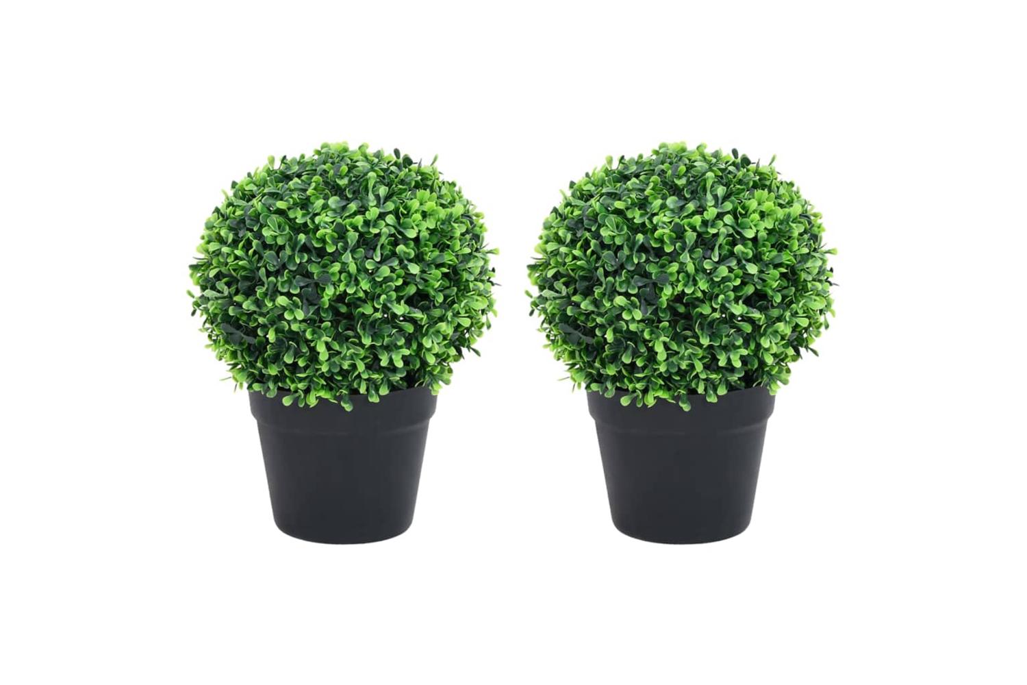 Artificial Boxwood Plants 2 Pcs With Pots Ball Shaped Green 37 Cm