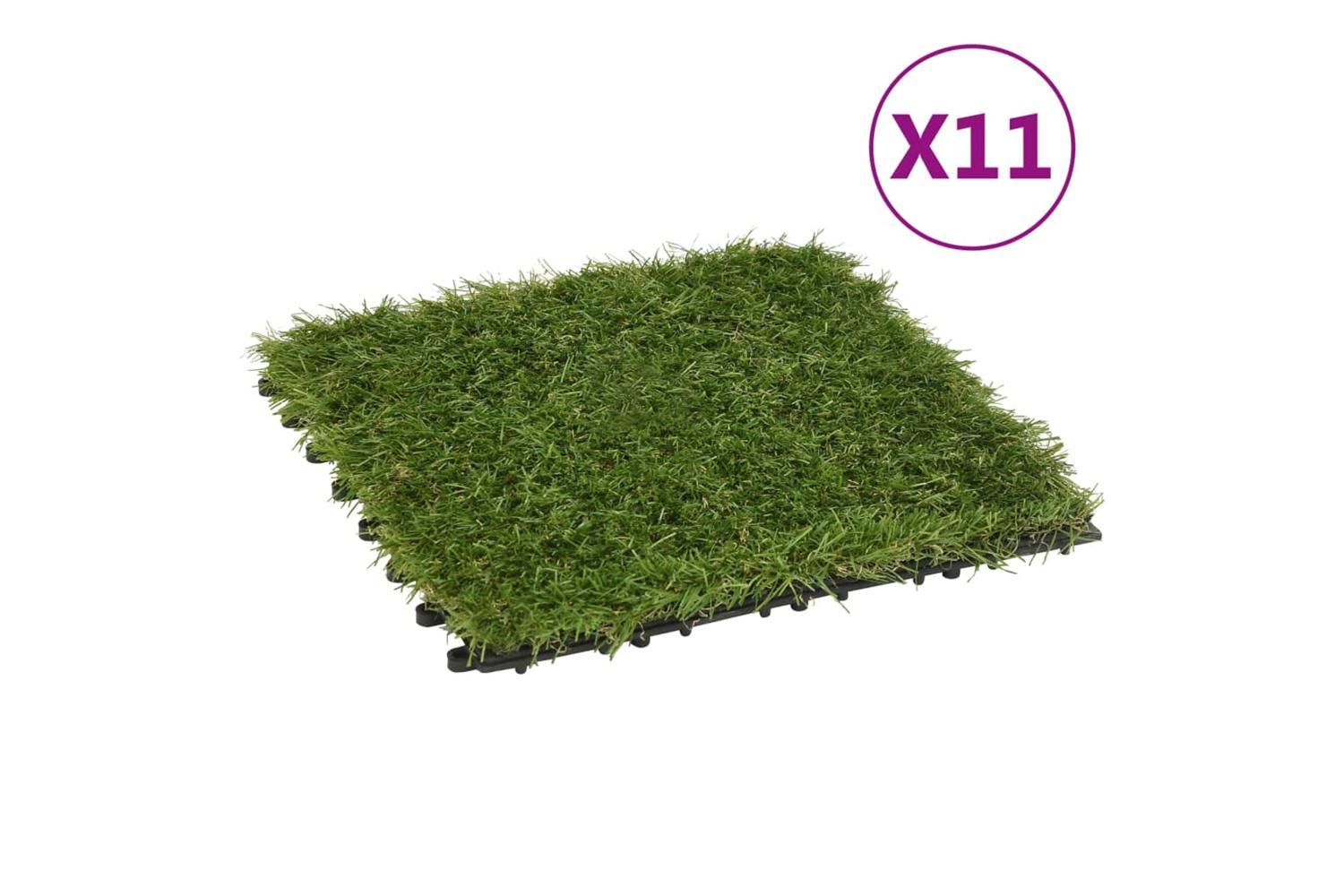 Artificial Grass Tiles 11 Pcs Green 30x30 Cm