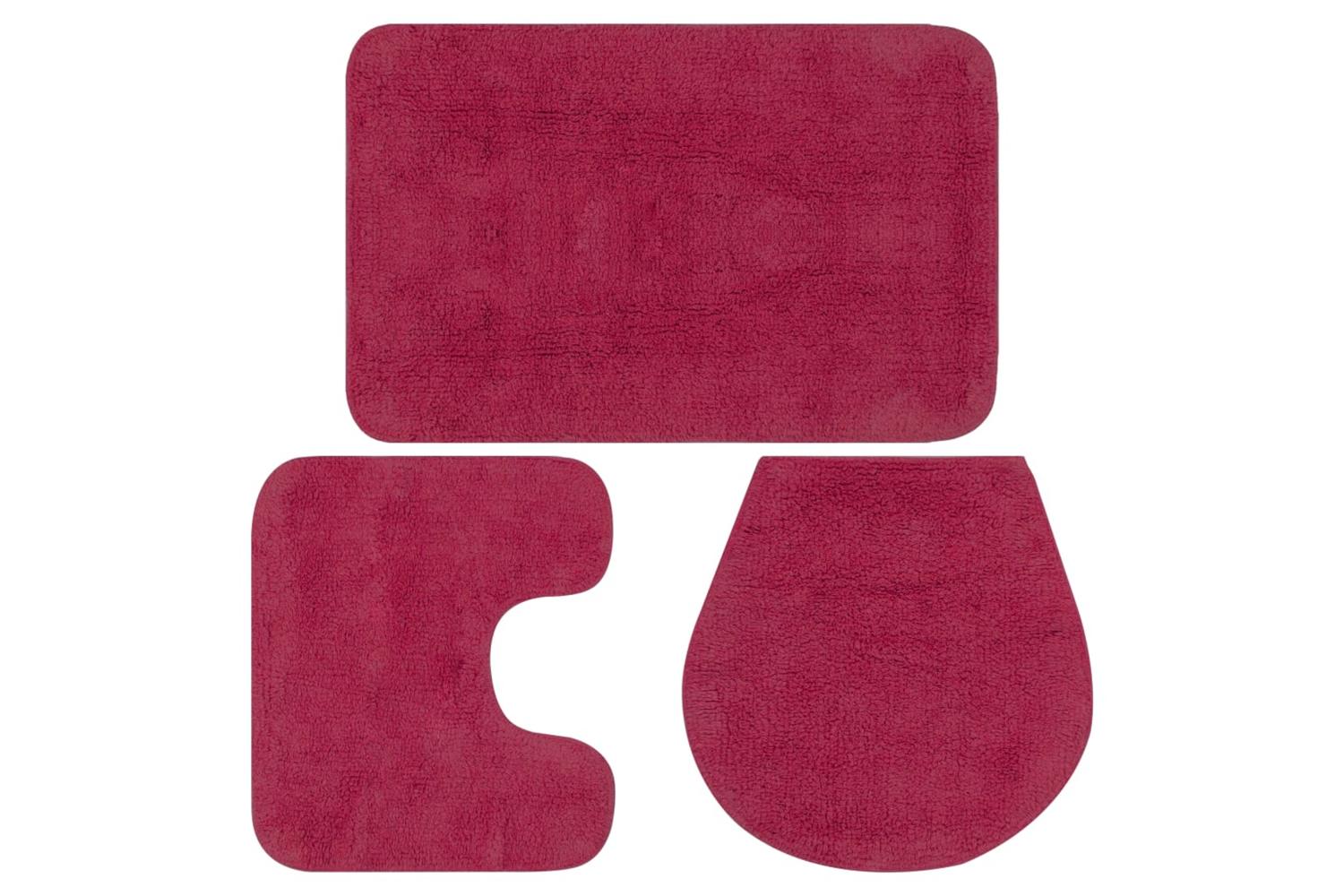 Bathroom Mat Set 3 Pieces Fabric Fuchsia