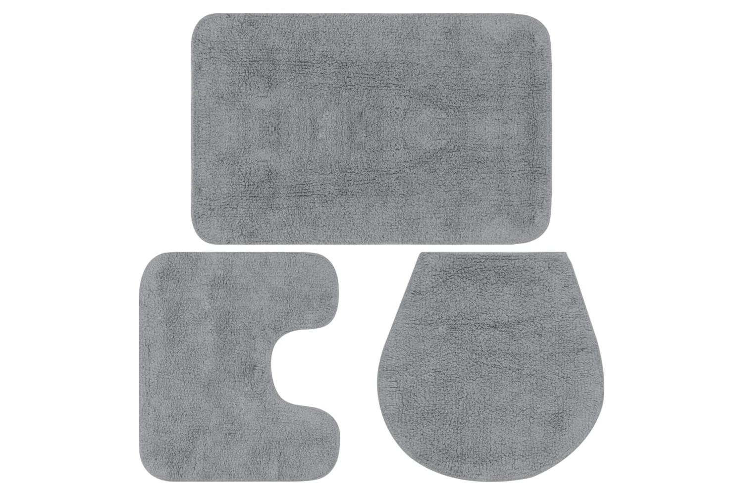 Bathroom Mat Set 3 Pieces Fabric Grey