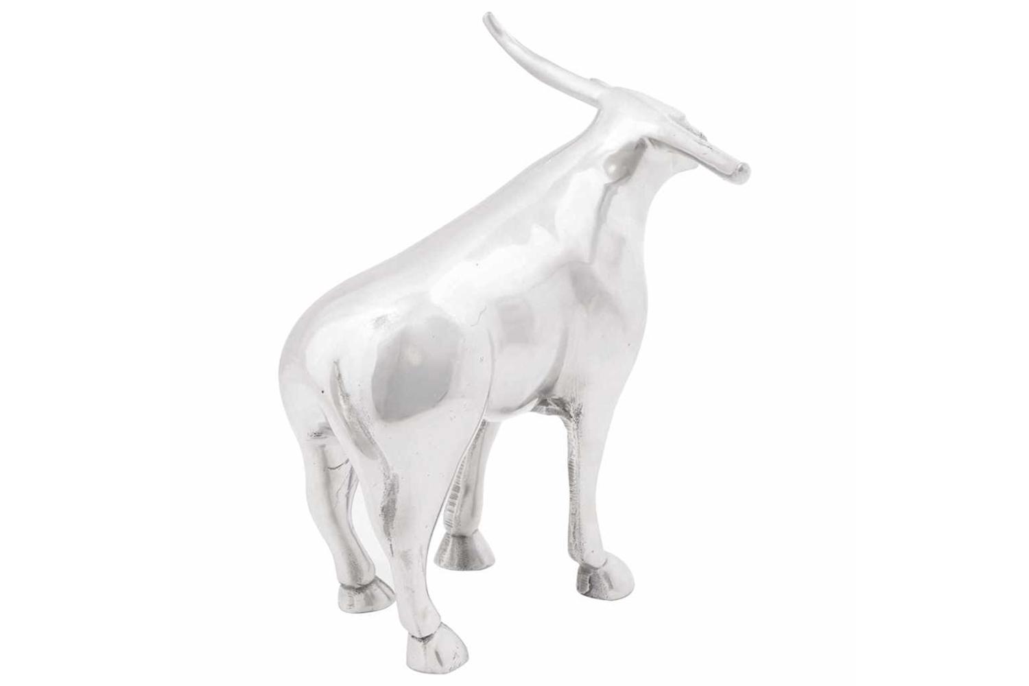 Bull Sculpture Silver 20 X 17 X 23 Cm Aluminium