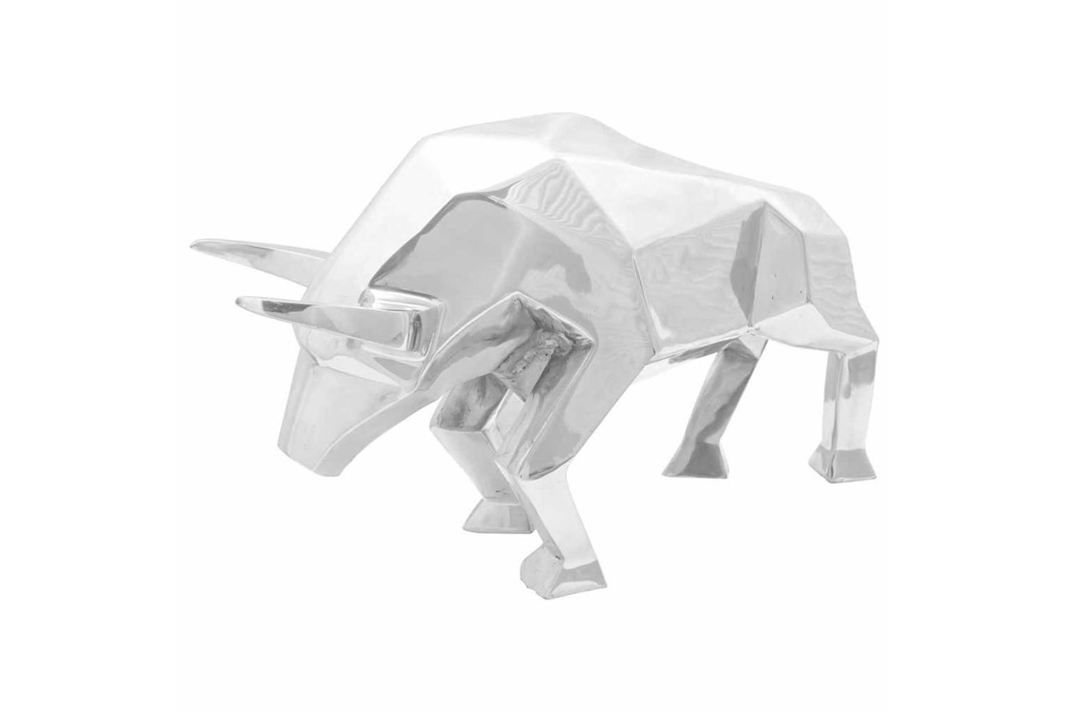 Bull Sculpture Silver 74 X 23 X 39 Cm Aluminium
