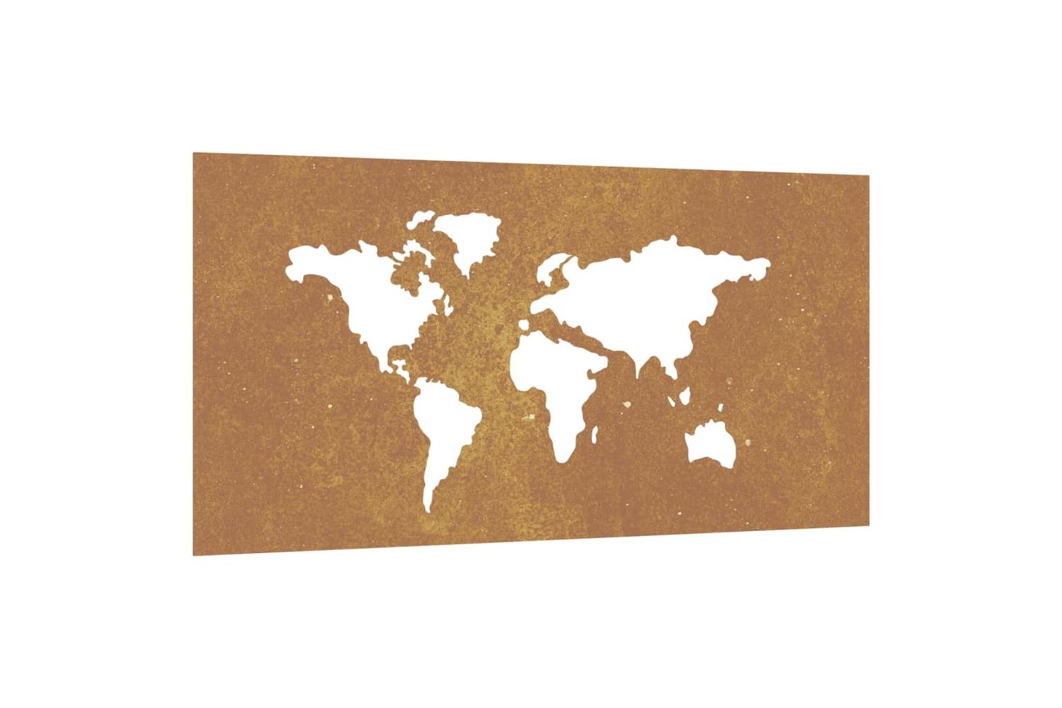 Garden Wall Decoration 105x55 Cm Corten Steel World Map Design