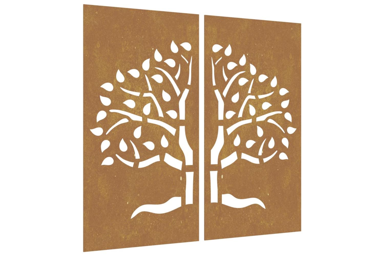 Garden Wall Decorations 2 Pcs 105x55 Cm Corten Steel Tree Design