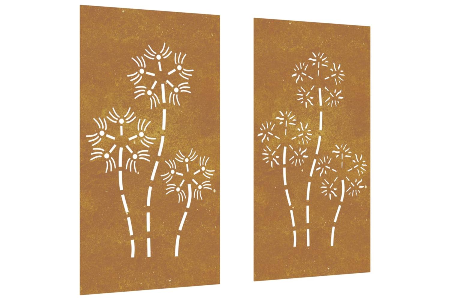 Garden Wall Decorations 2pcs 105x55cm Corten Steel Flower Design