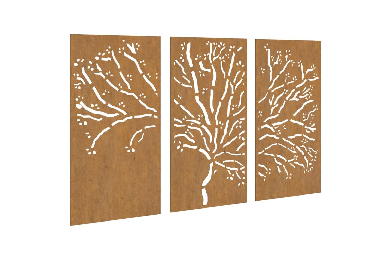 Garden Wall Decorations 3 Pcs 105x55 Cm Corten Steel Tree Design