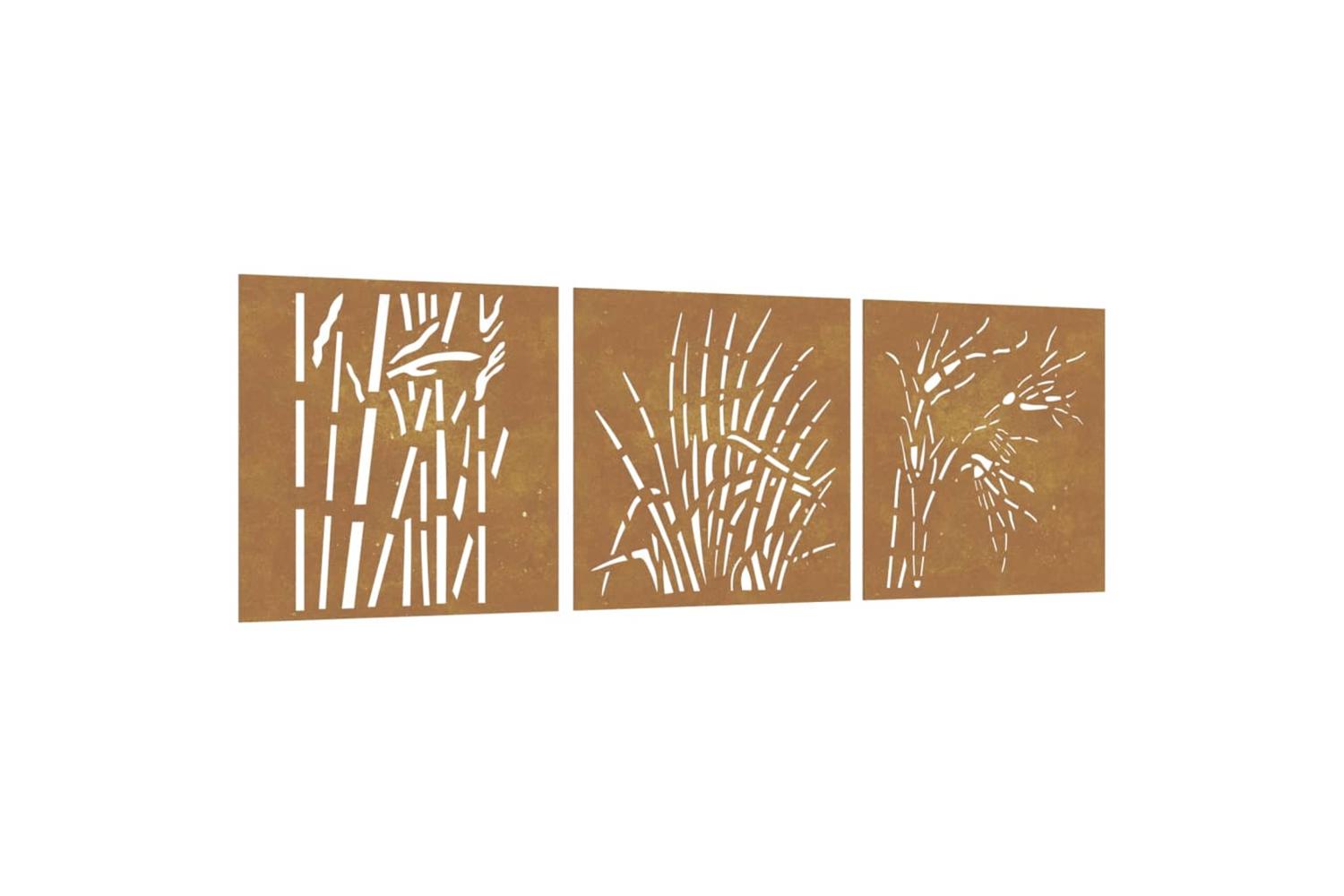 Garden Wall Decorations 3 Pcs 55x55 Cm Corten Steel Grass Design