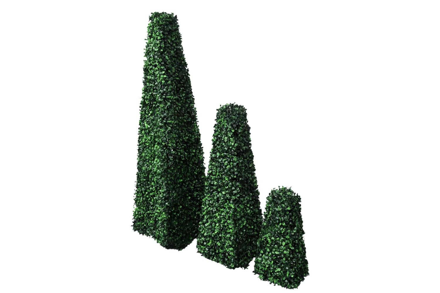 Set Of 3 Artificial Boxwood Pyramid Topiary