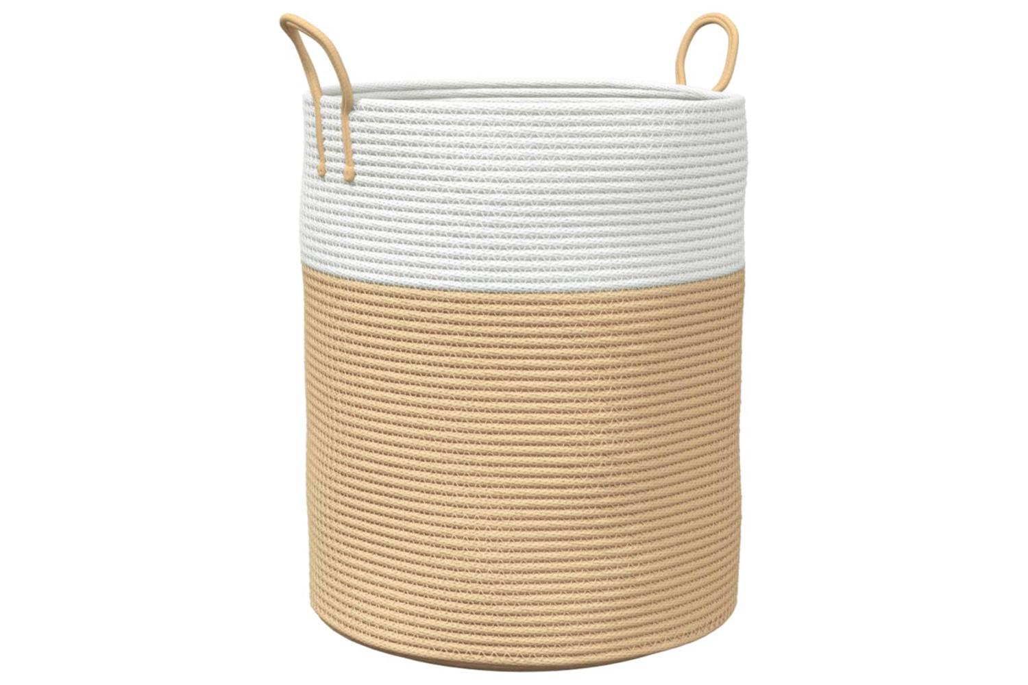 Storage Basket Beige And White 38x46 Cm Cotton